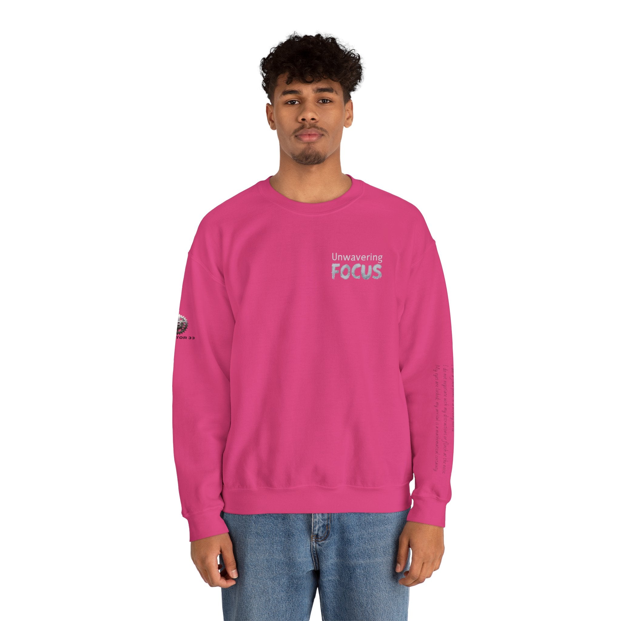 “Unwavering Focus” Crewneck Sweatshirt- Sleeve Print Affirmation