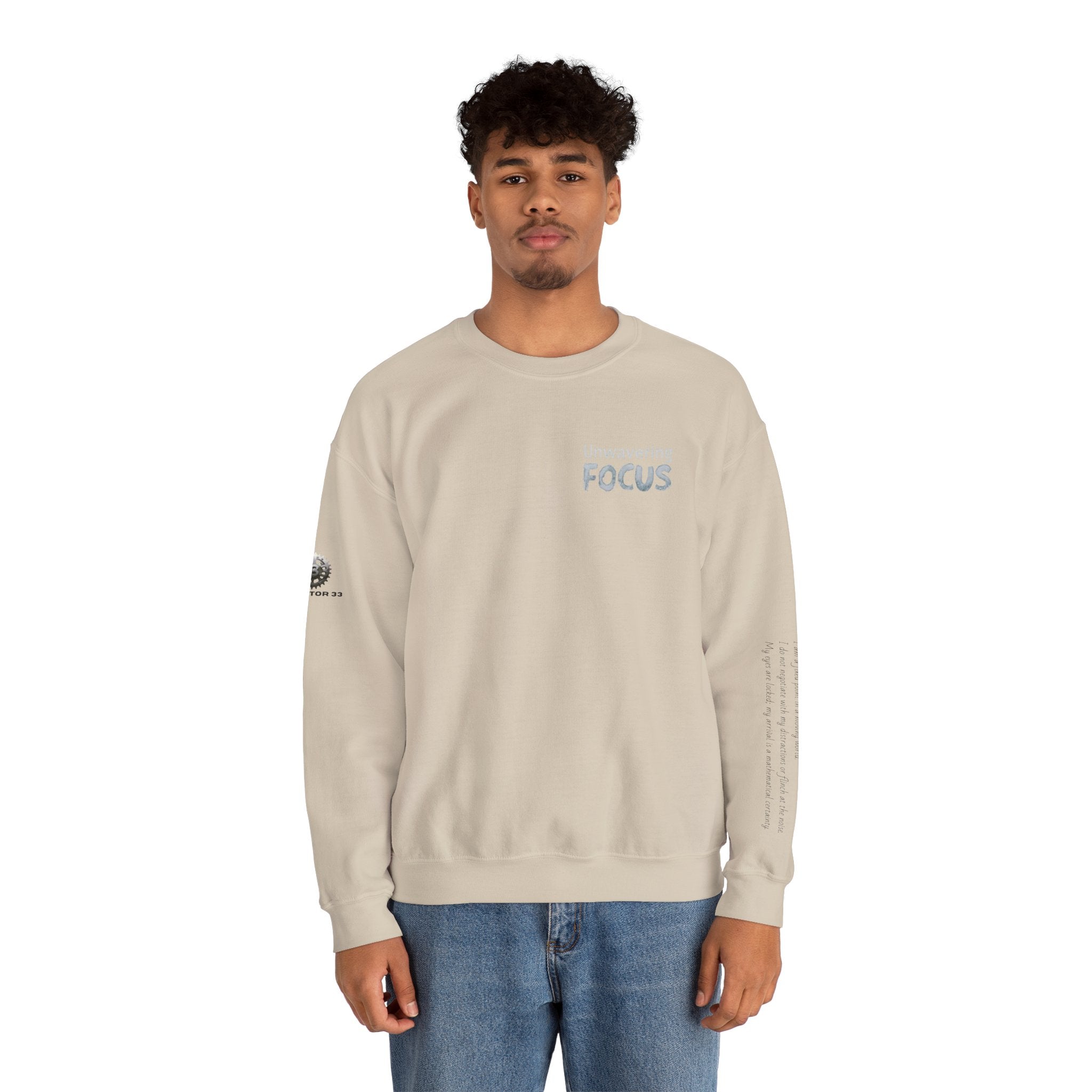 “Unwavering Focus” Crewneck Sweatshirt- Sleeve Print Affirmation