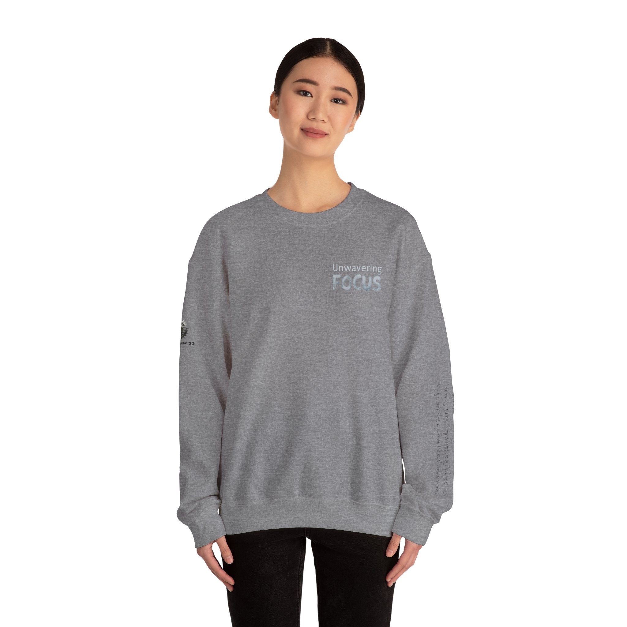 “Unwavering Focus” Crewneck Sweatshirt- Sleeve Print Affirmation