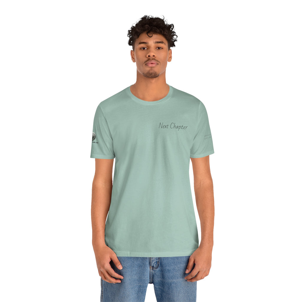 Next Chapter affirmation tee | Graphic open book back, inspirational sleeve text
