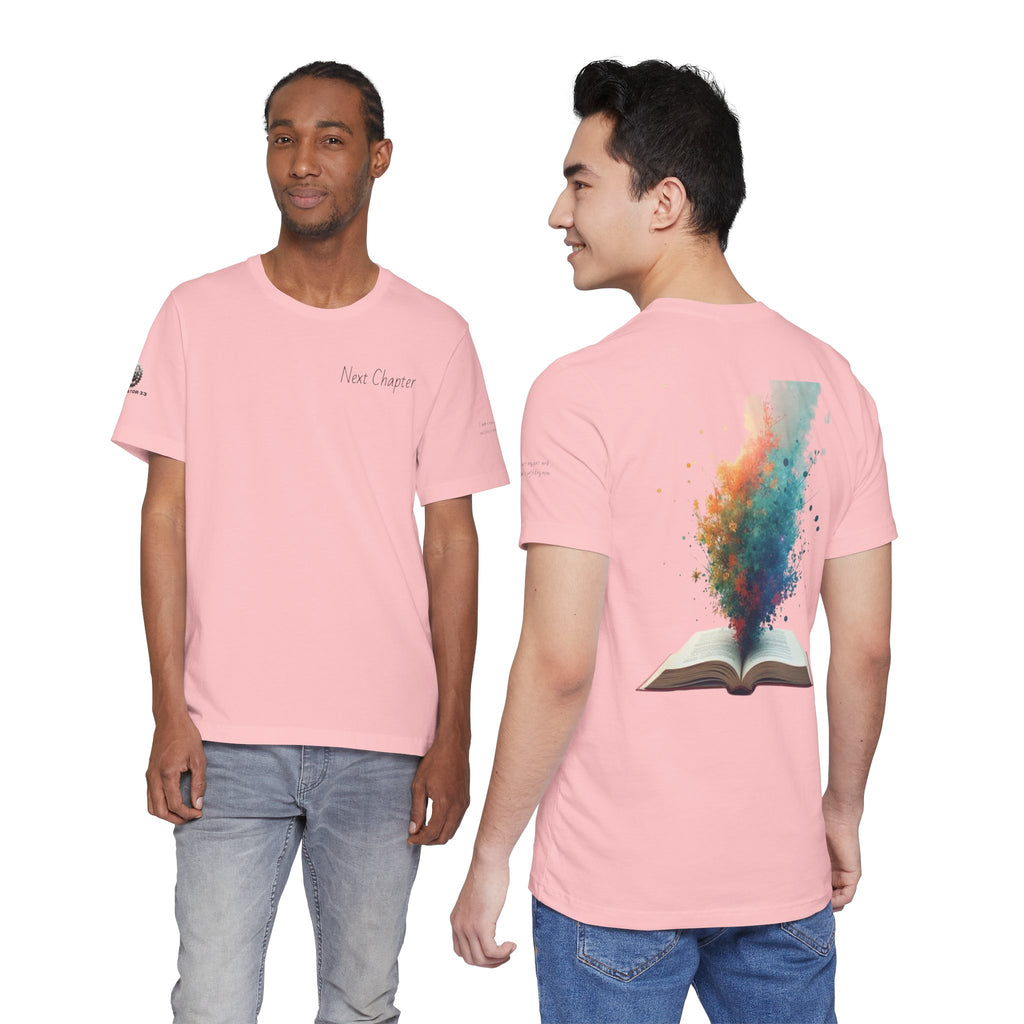 Next Chapter affirmation tee | Graphic open book back, inspirational sleeve text