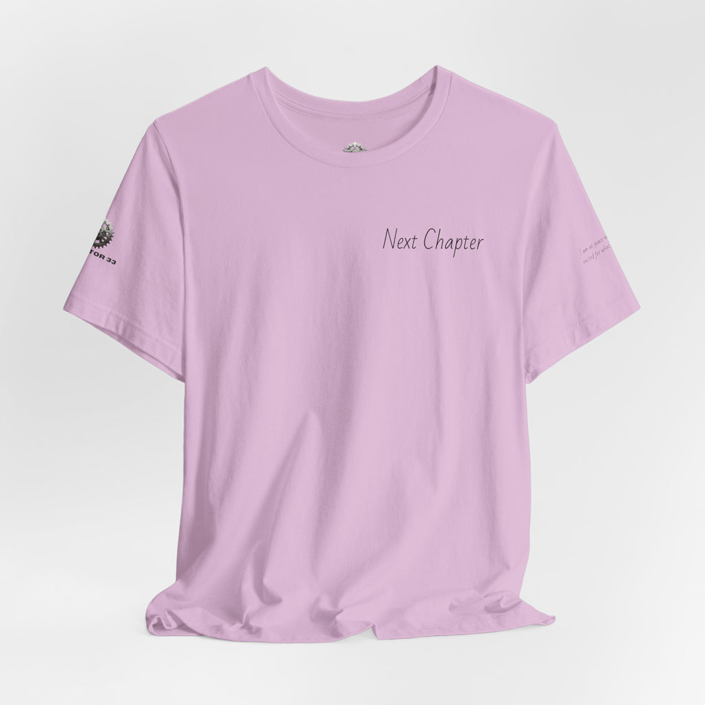 Next Chapter affirmation tee | Graphic open book back, inspirational sleeve text