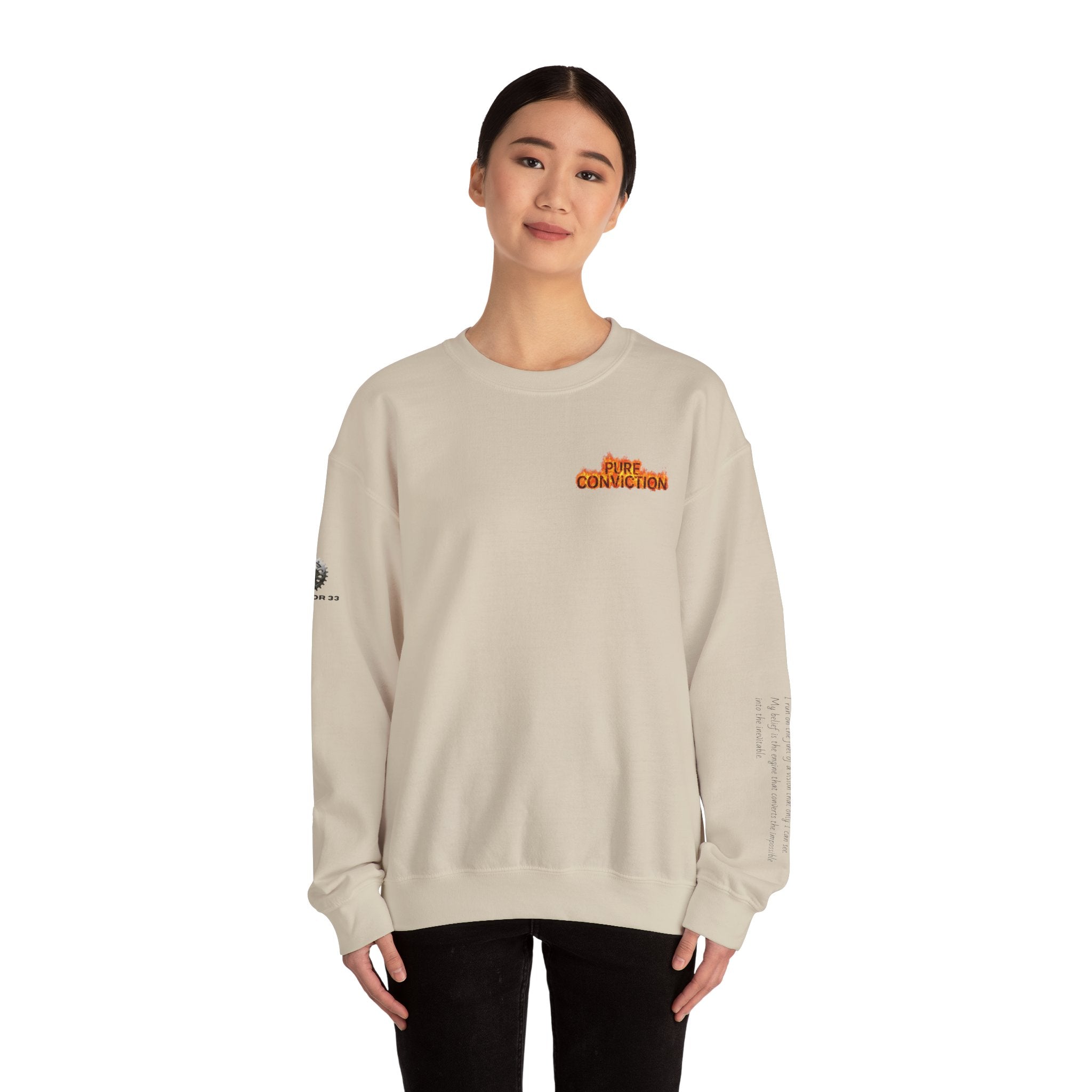 "Pure Conviction” Sweatshirt -Sleeve Print Affirmation