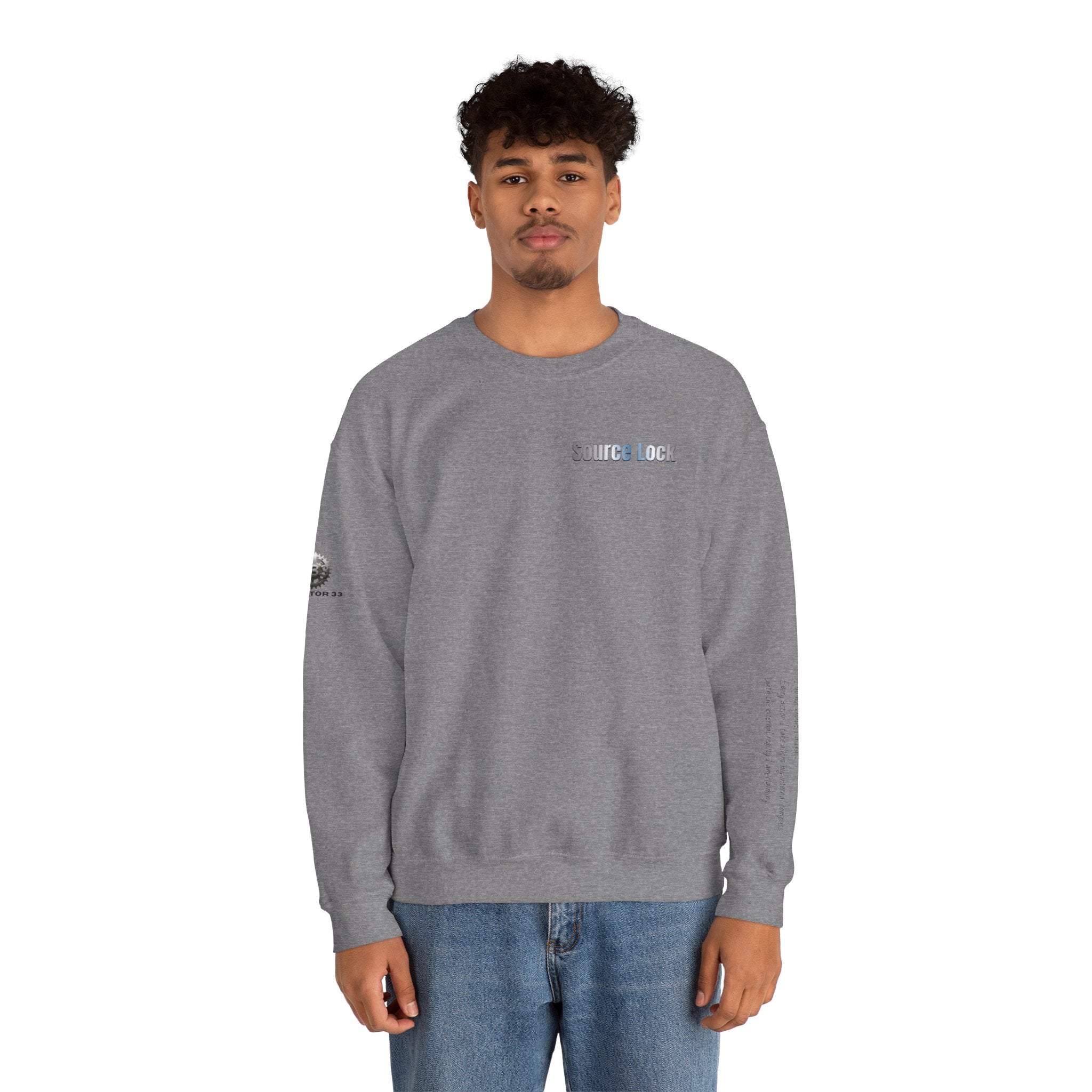 “Source Lock” Crewneck Sweatshirt- Sleeve Print Affirmation