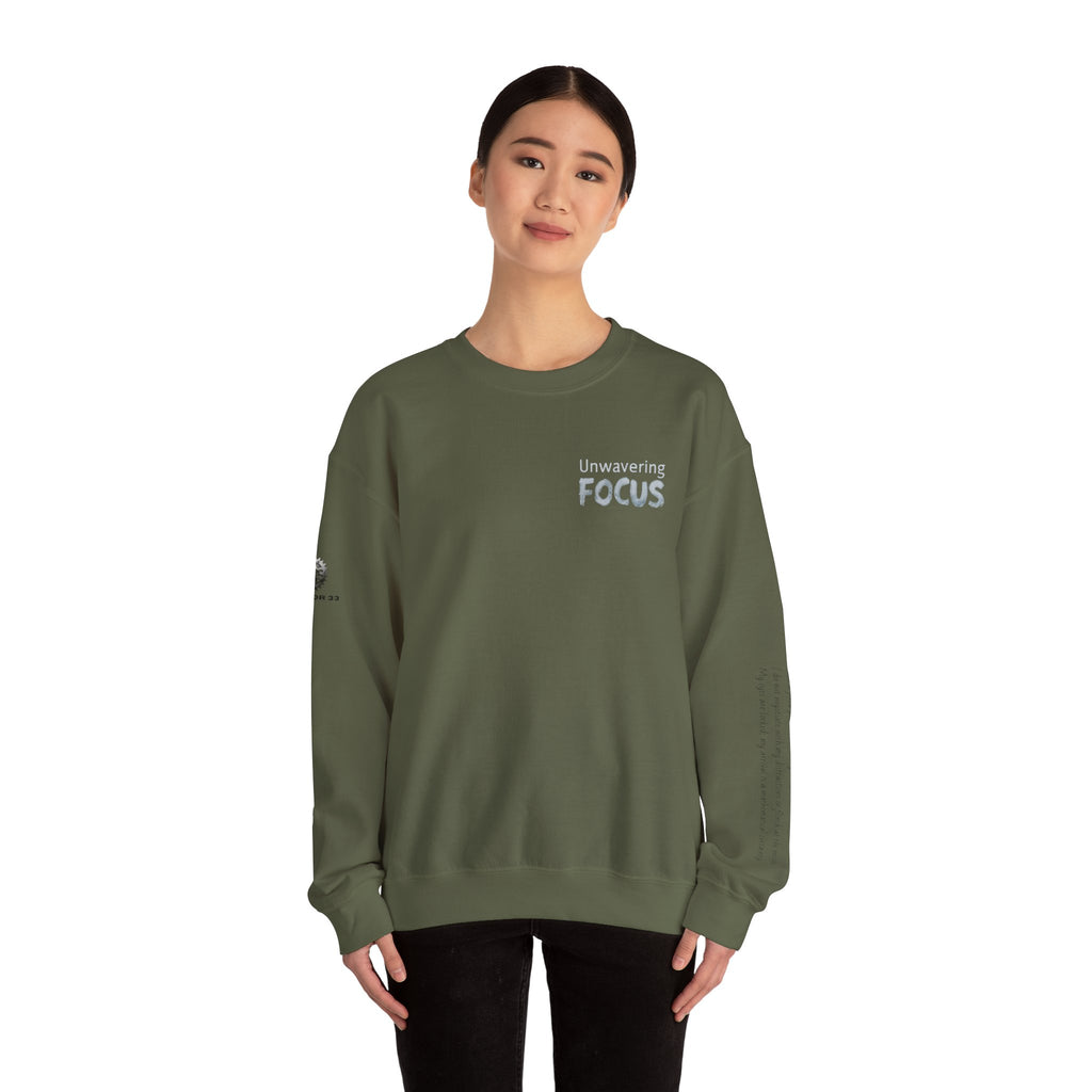 “Unwavering Focus” Crewneck Sweatshirt- Sleeve Print Affirmation