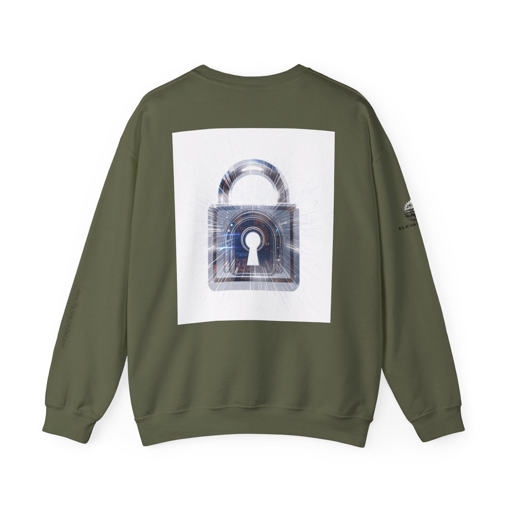 “Source Lock” Crewneck Sweatshirt- Sleeve Print Affirmation
