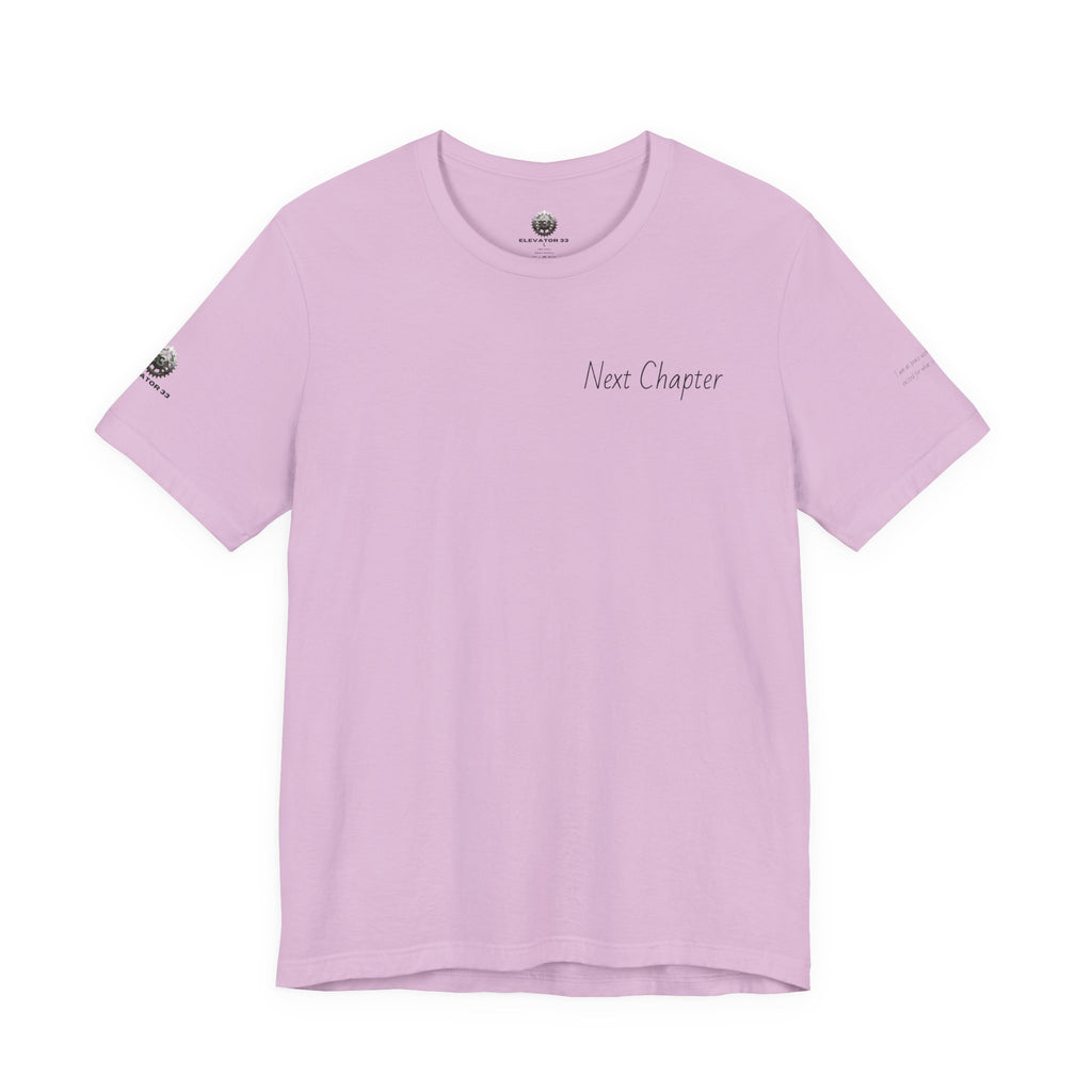 Next Chapter affirmation tee | Graphic open book back, inspirational sleeve text