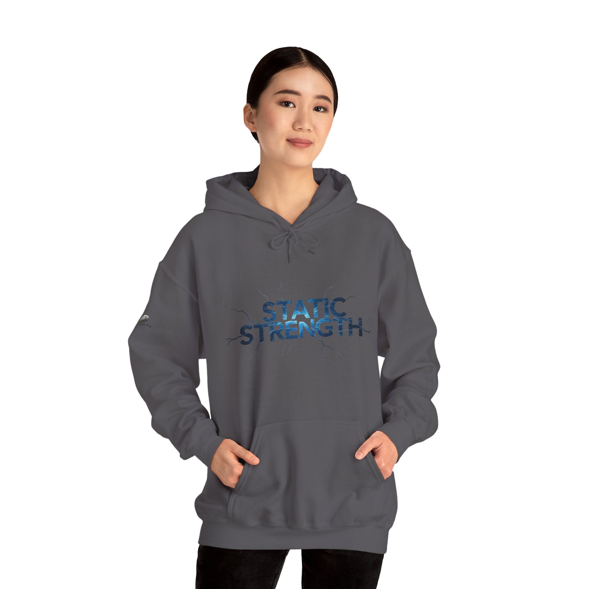 “Static Strength” Hoodie Sweatshirt- Sleeve Print Affirmation