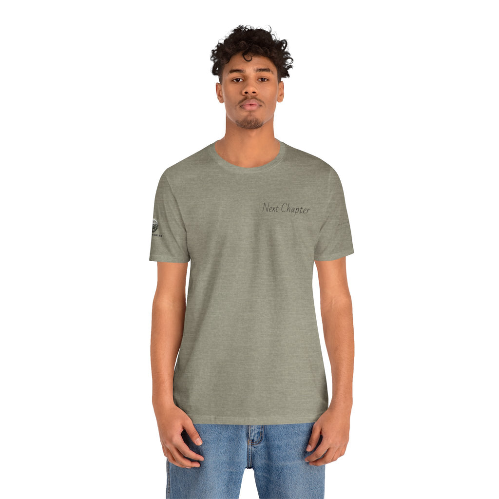 Next Chapter affirmation tee | Graphic open book back, inspirational sleeve text