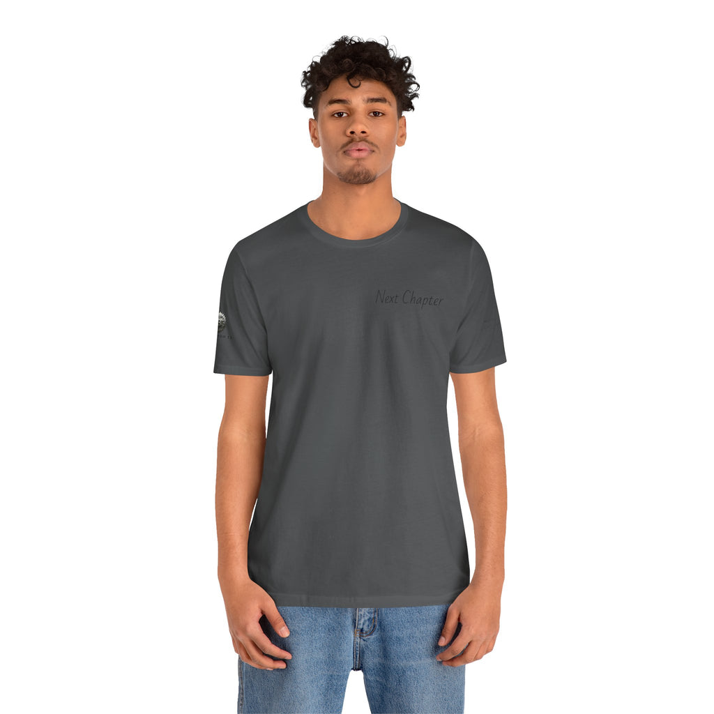 Next Chapter affirmation tee | Graphic open book back, inspirational sleeve text