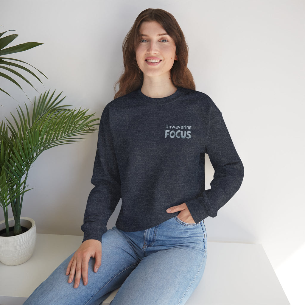 “Unwavering Focus” Crewneck Sweatshirt- Sleeve Print Affirmation