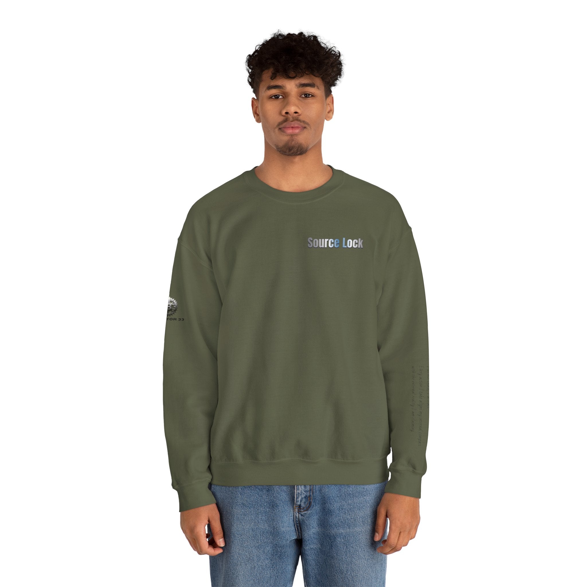 “Source Lock” Crewneck Sweatshirt- Sleeve Print Affirmation