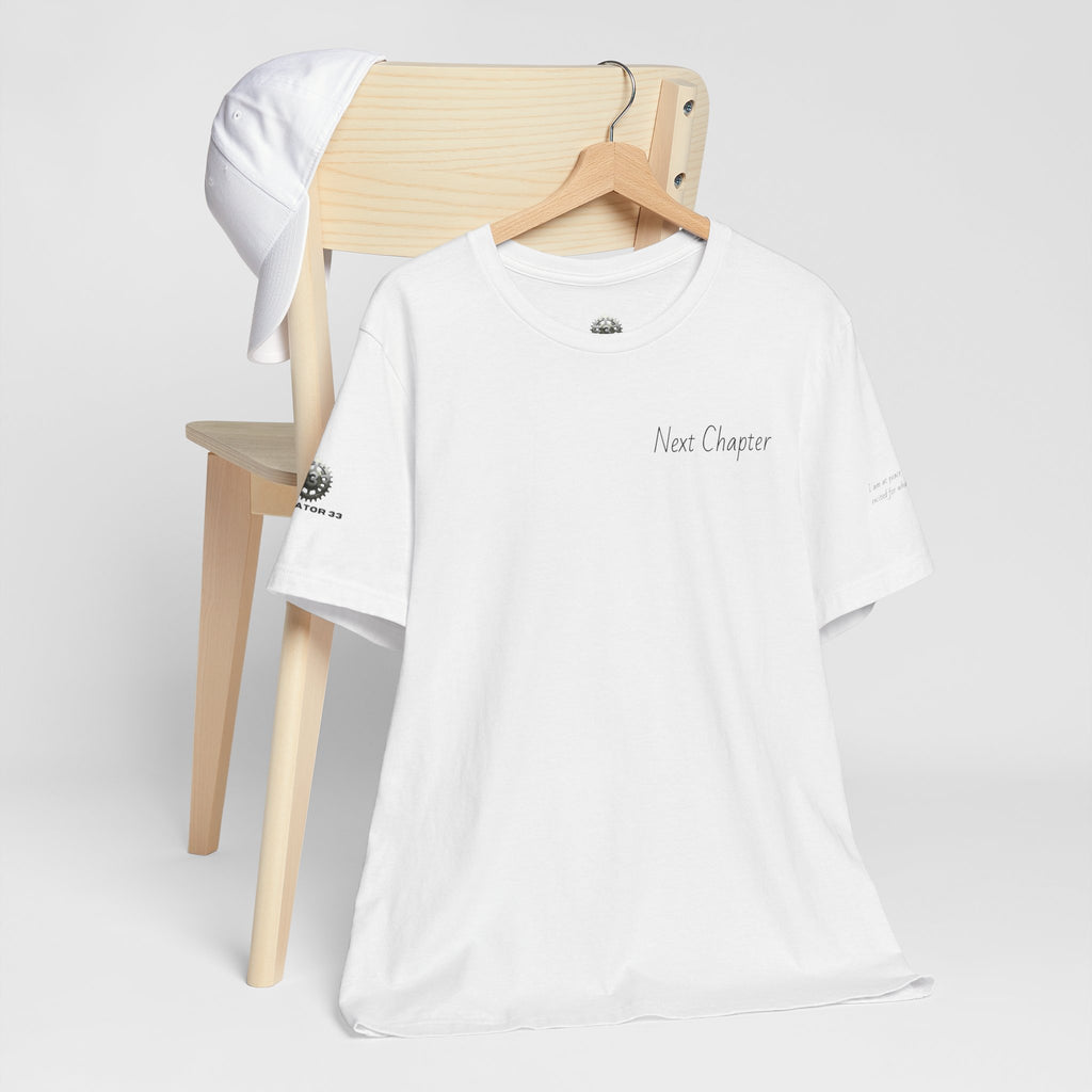 Next Chapter affirmation tee | Graphic open book back, inspirational sleeve text