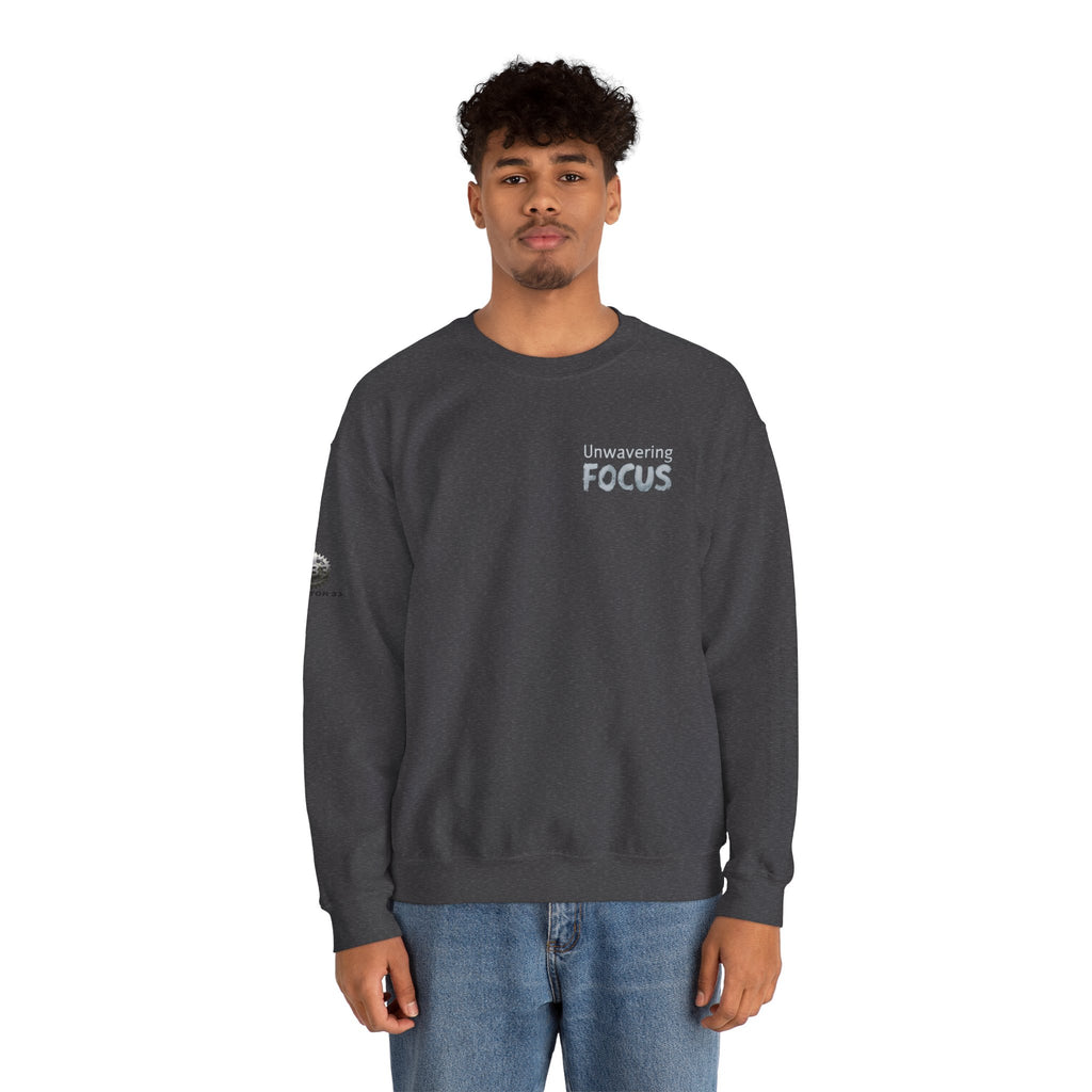 “Unwavering Focus” Crewneck Sweatshirt- Sleeve Print Affirmation