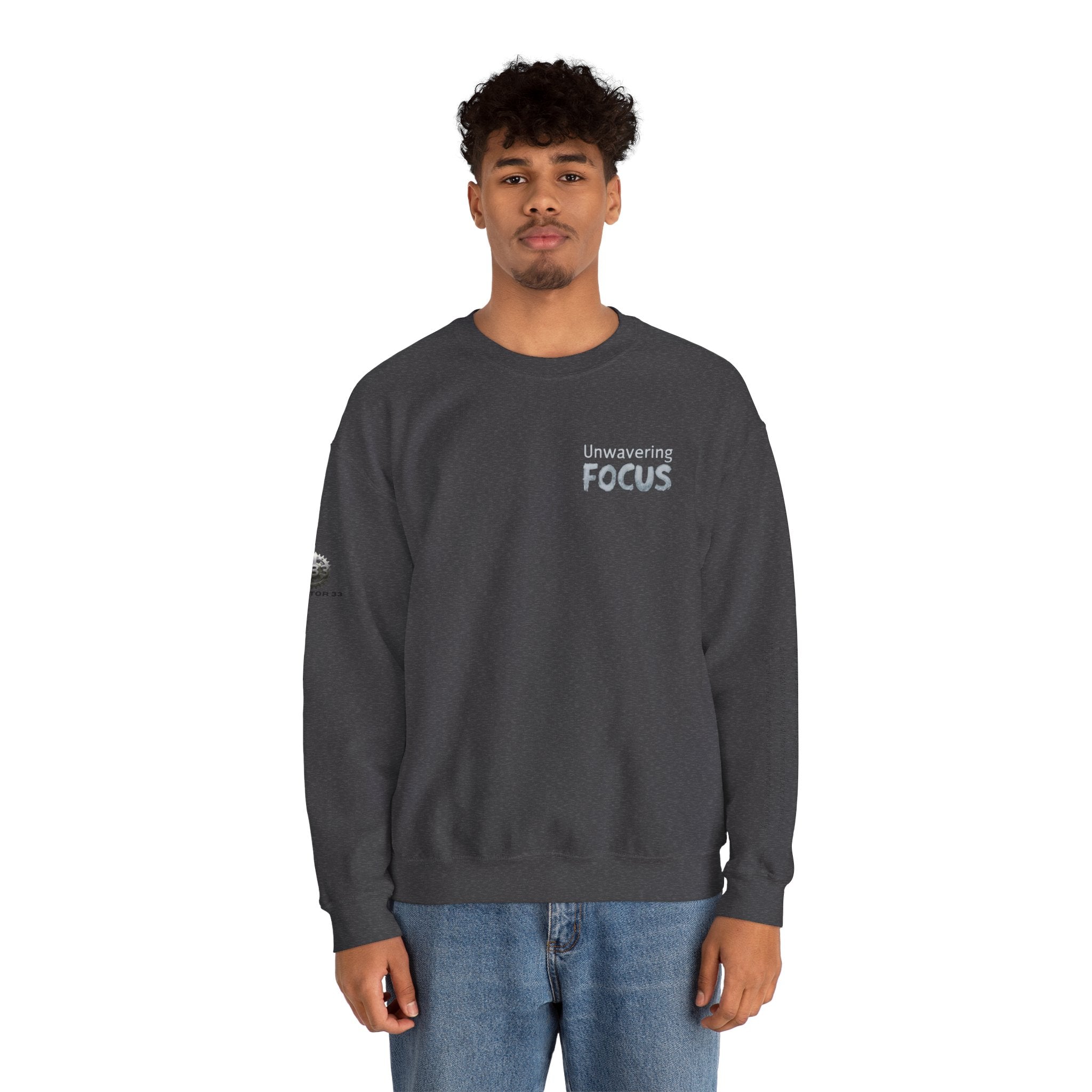 “Unwavering Focus” Crewneck Sweatshirt- Sleeve Print Affirmation