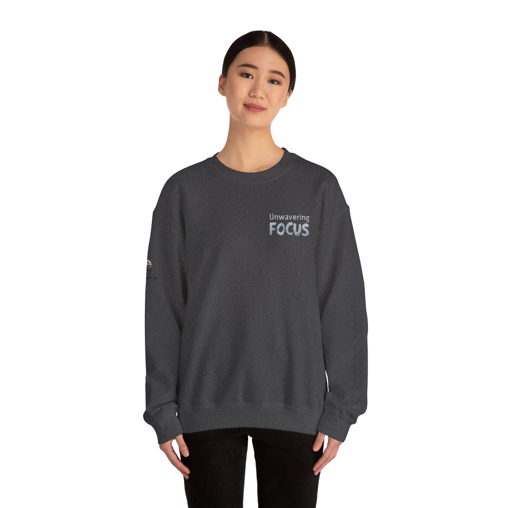 “Unwavering Focus” Crewneck Sweatshirt- Sleeve Print Affirmation