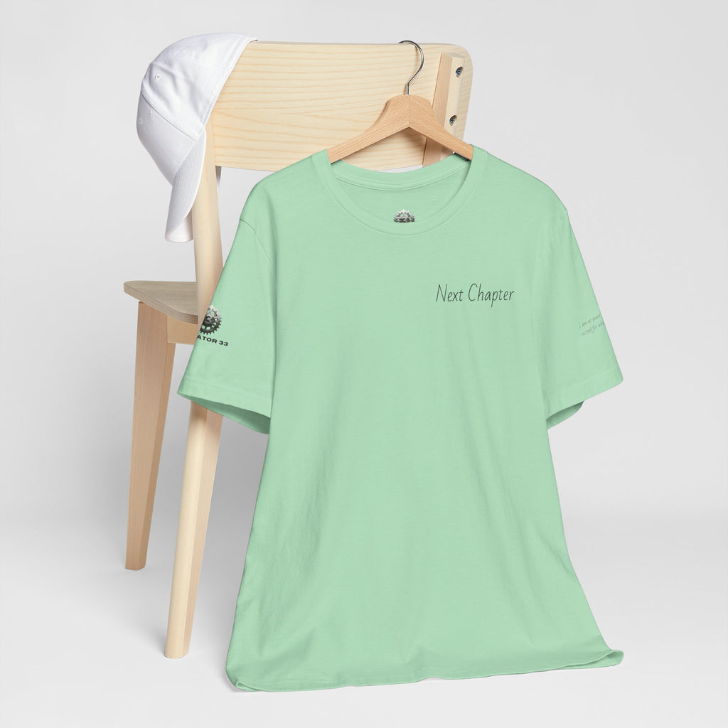 Next Chapter affirmation tee | Graphic open book back, inspirational sleeve text