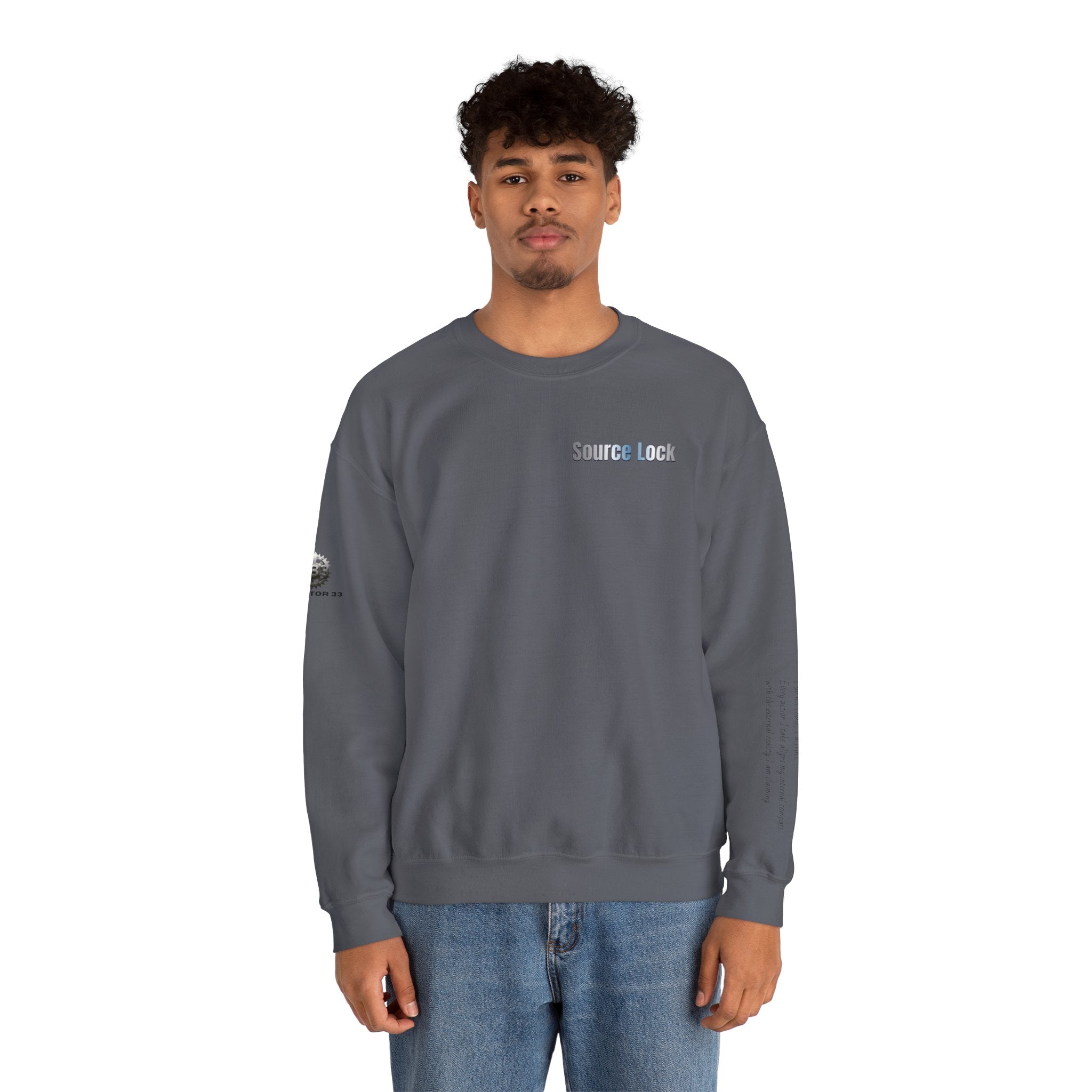 “Source Lock” Crewneck Sweatshirt- Sleeve Print Affirmation