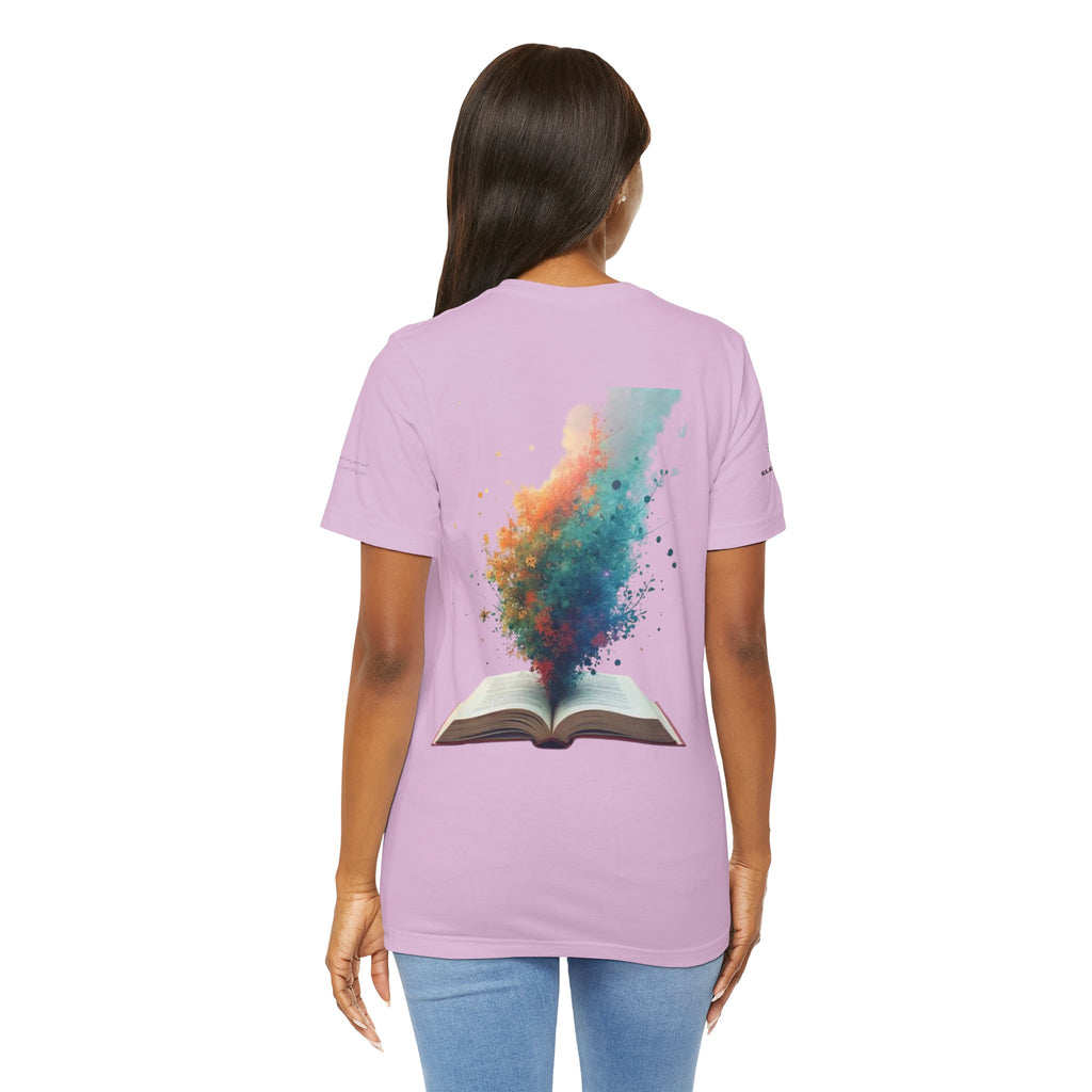 Next Chapter affirmation tee | Graphic open book back, inspirational sleeve text