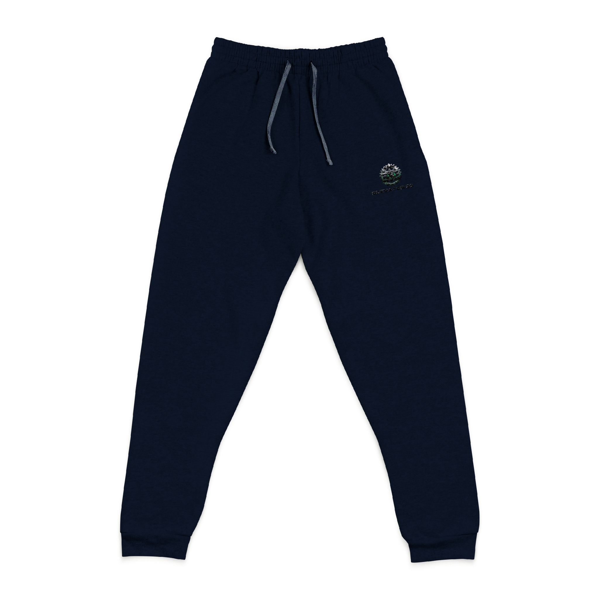 Embroidered Tree Logo Joggers — Cozy Grey Sweatpants with Small Chest Stitching