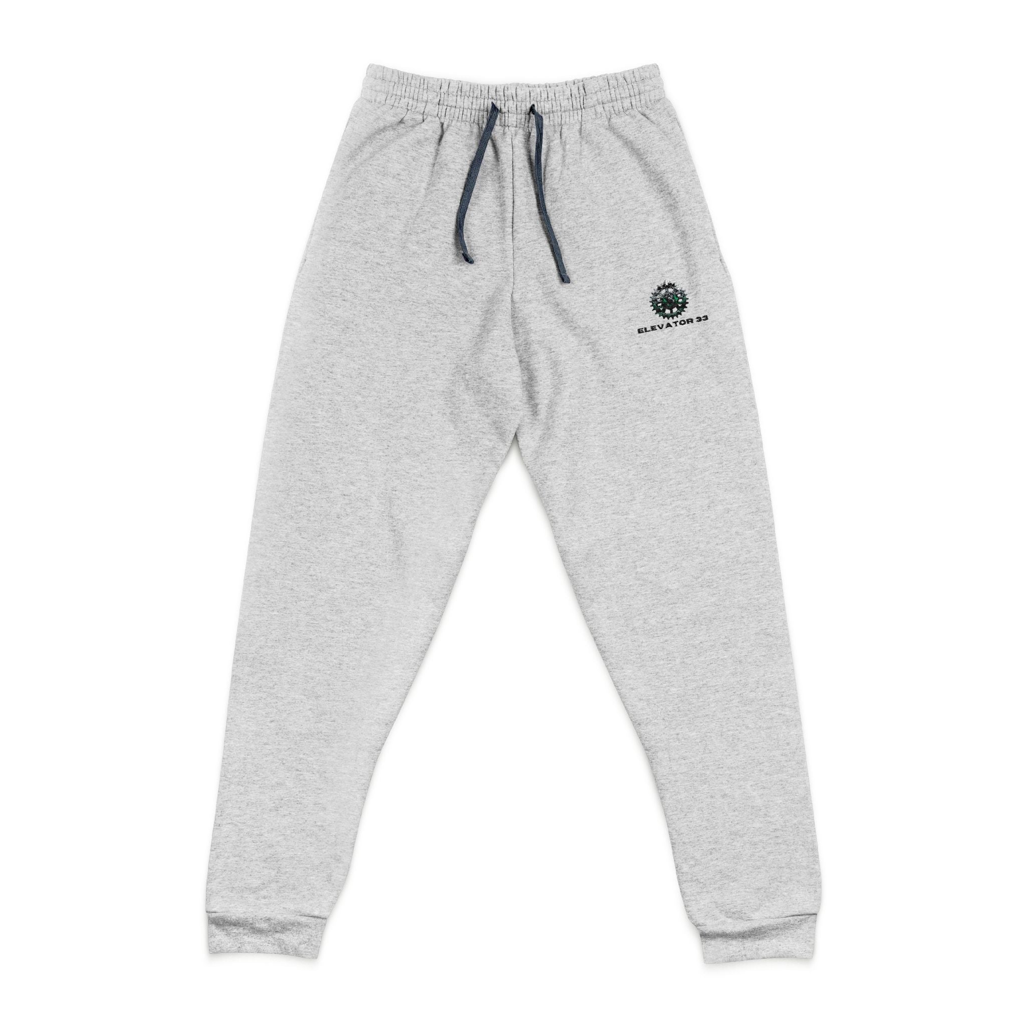 Embroidered Tree Logo Joggers — Cozy Grey Sweatpants with Small Chest Stitching