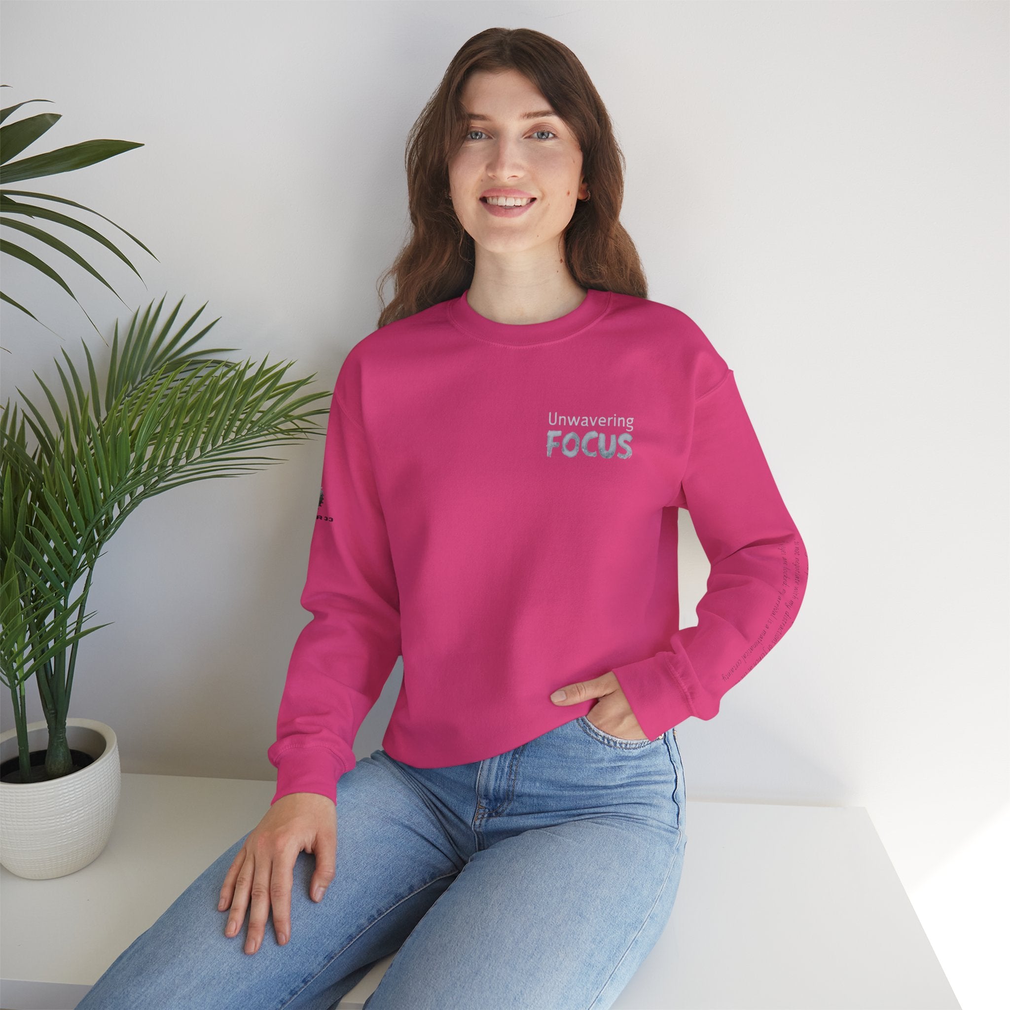 “Unwavering Focus” Crewneck Sweatshirt- Sleeve Print Affirmation
