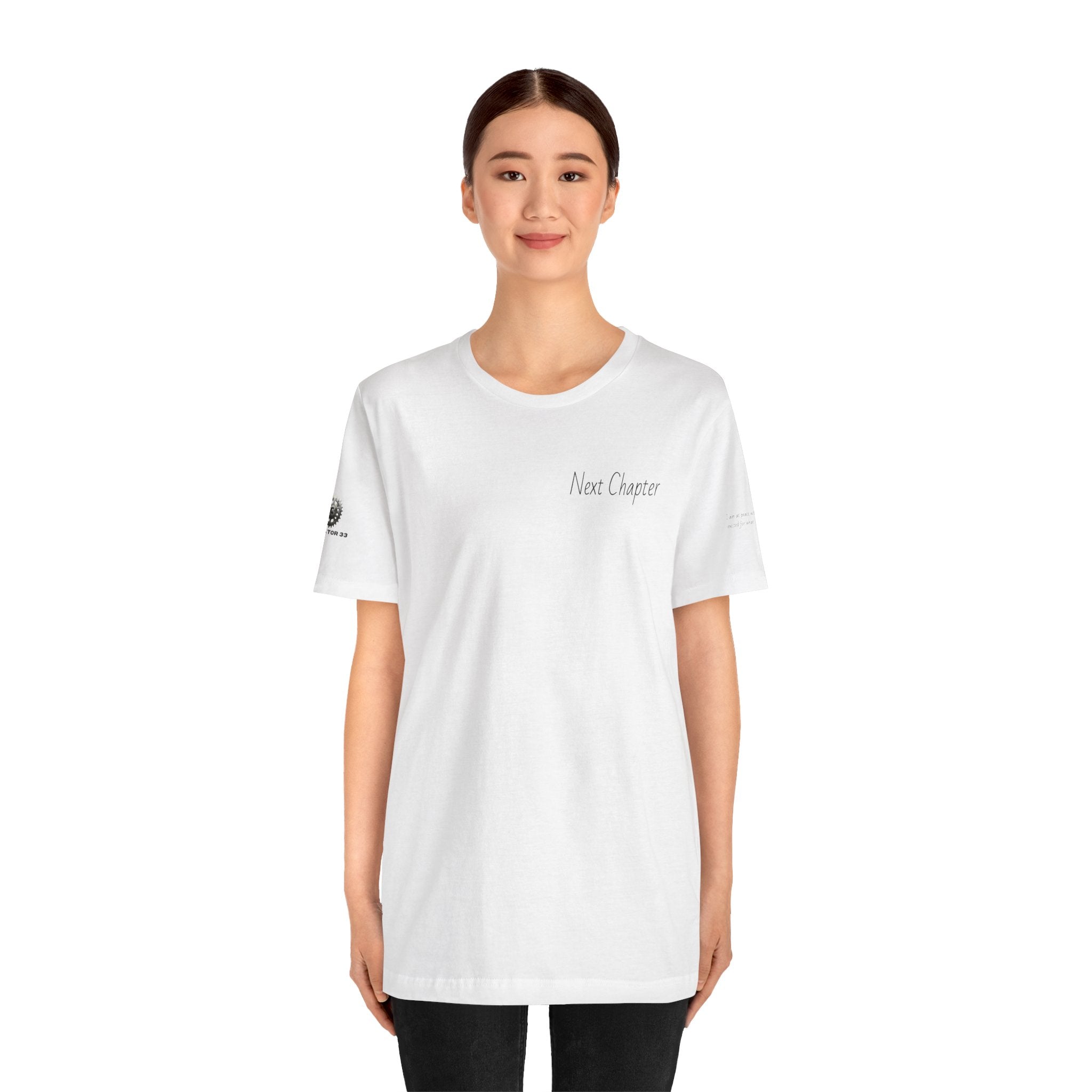 Next Chapter affirmation tee | Graphic open book back, inspirational sleeve text