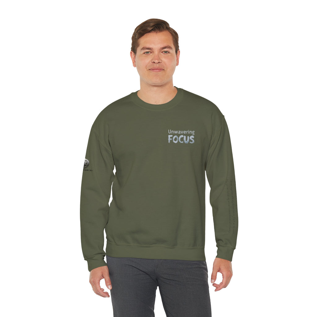 “Unwavering Focus” Crewneck Sweatshirt- Sleeve Print Affirmation