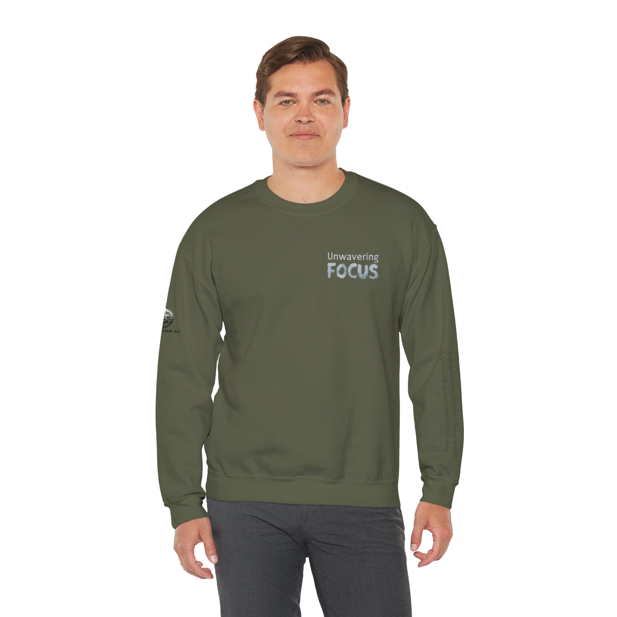 “Unwavering Focus” Crewneck Sweatshirt- Sleeve Print Affirmation