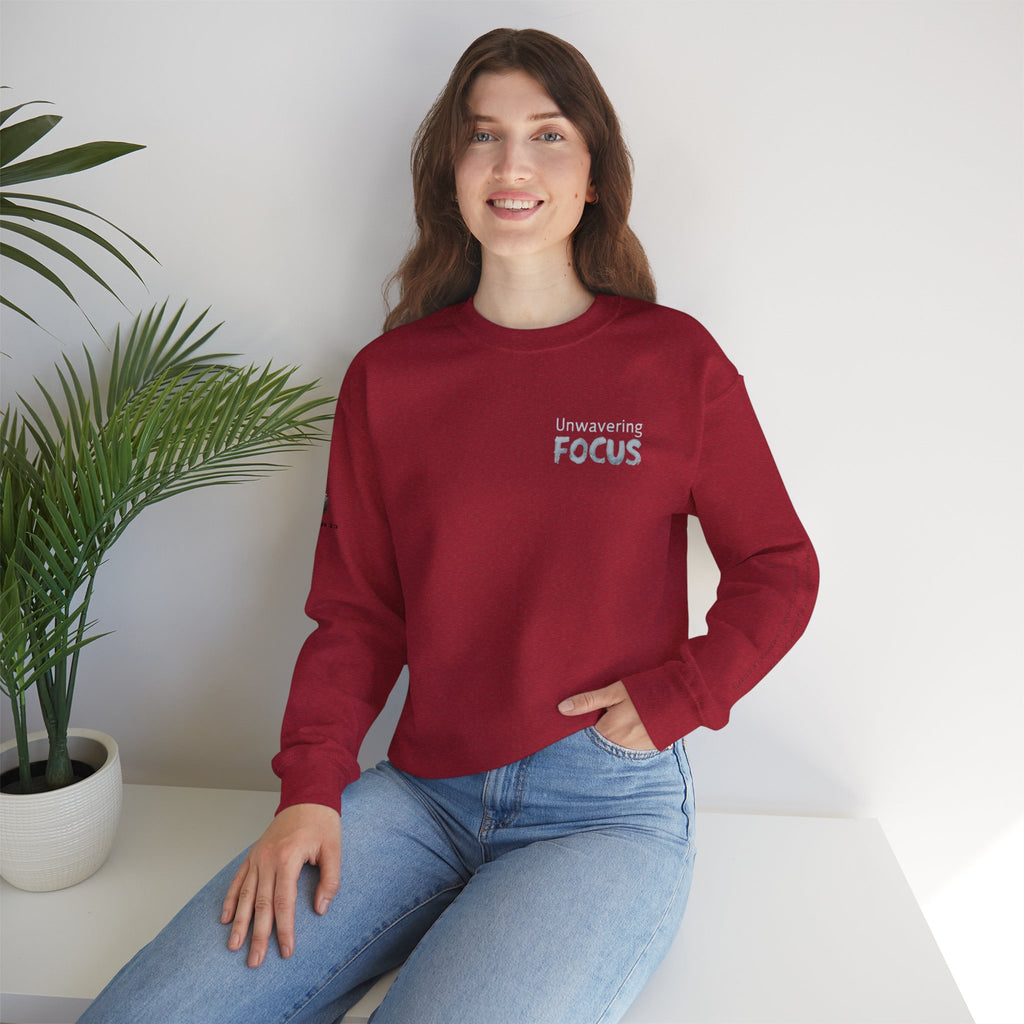 “Unwavering Focus” Crewneck Sweatshirt- Sleeve Print Affirmation
