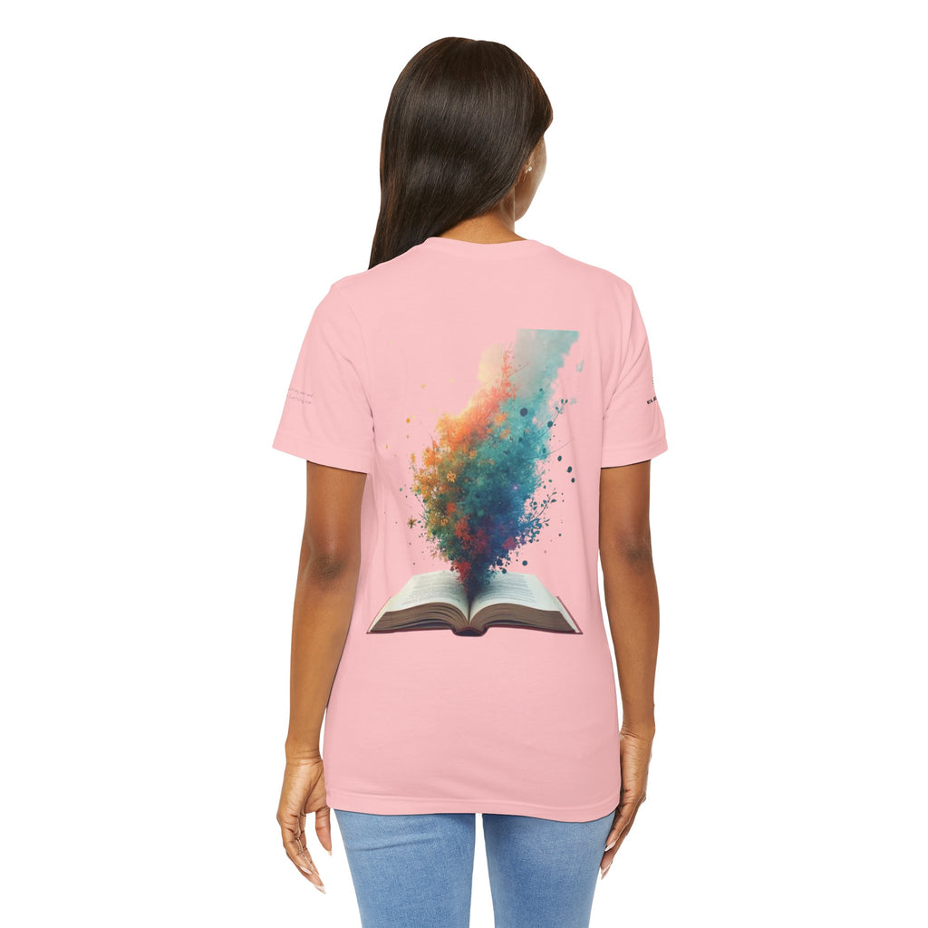 Next Chapter affirmation tee | Graphic open book back, inspirational sleeve text