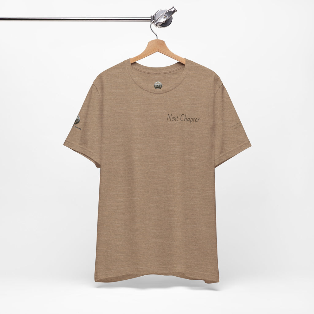 Next Chapter affirmation tee | Graphic open book back, inspirational sleeve text
