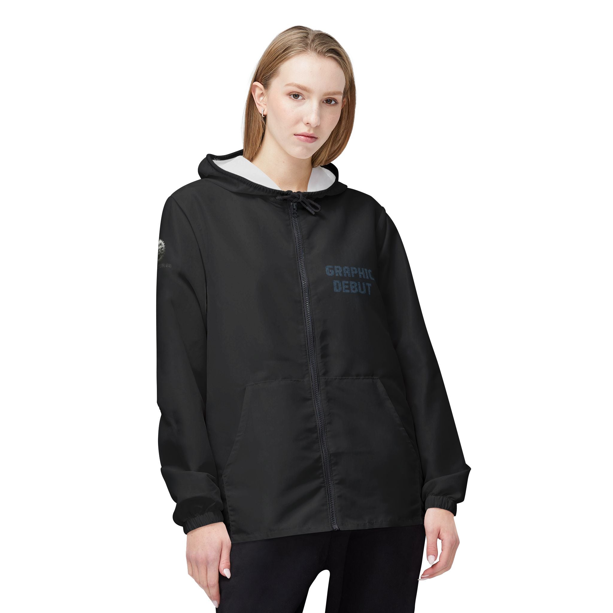 Black Graphic Debut Windbreaker Jacket — Elevator33 Logo, Cheering Crowd Back Print