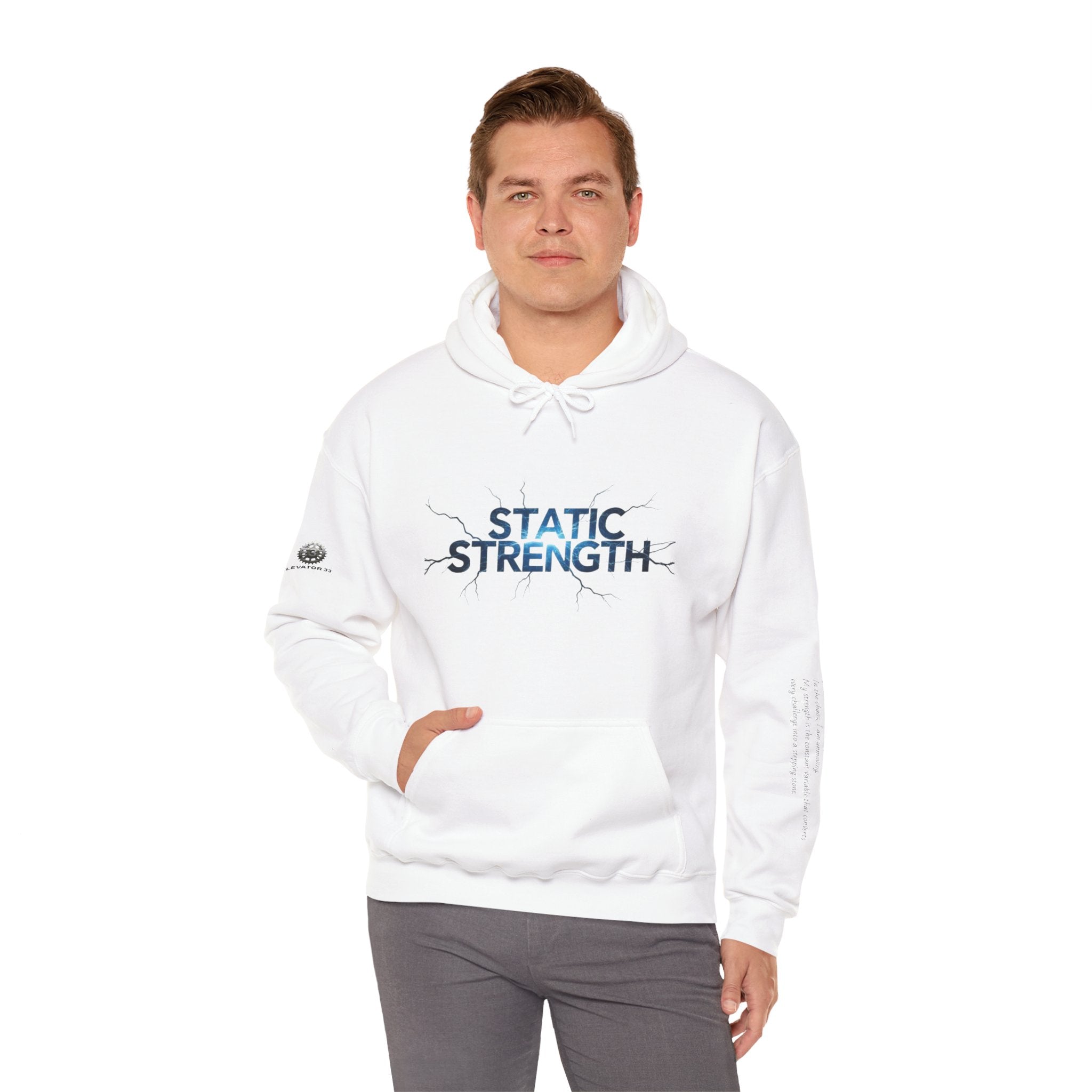 “Static Strength” Hoodie Sweatshirt- Sleeve Print Affirmation