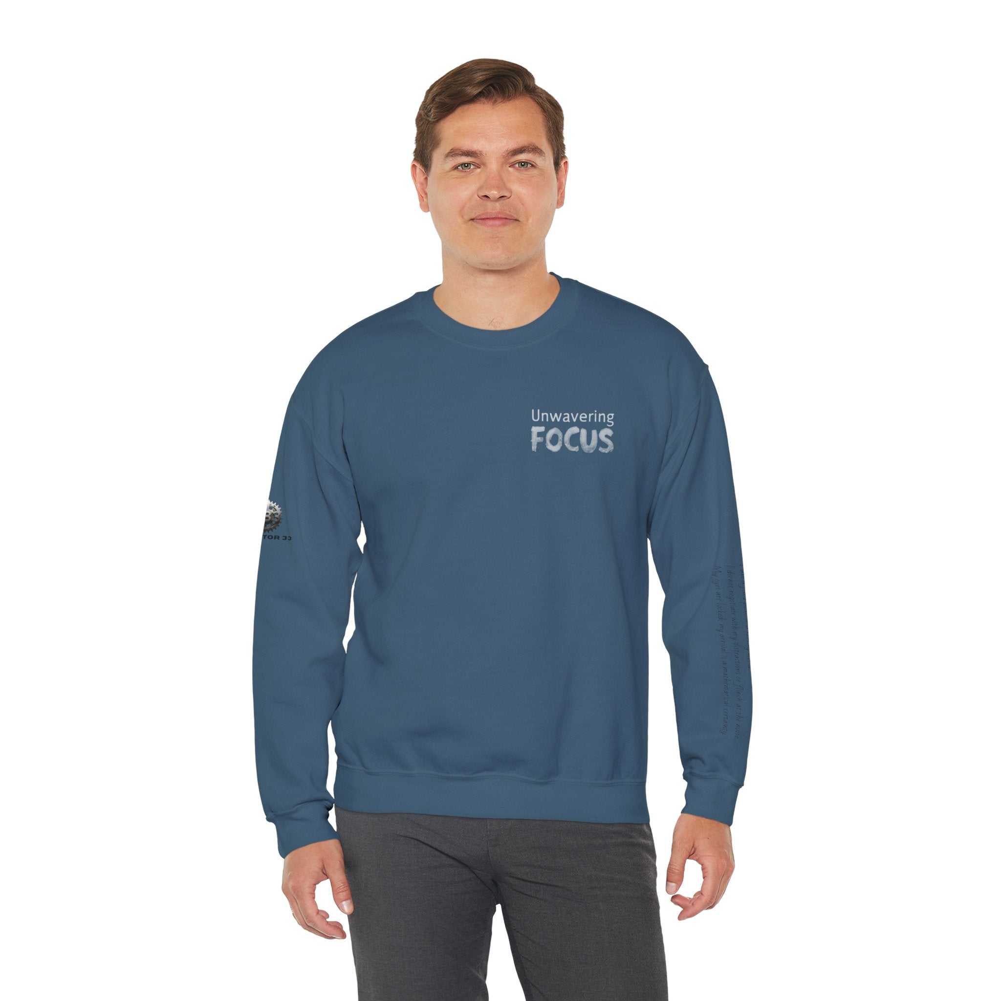 “Unwavering Focus” Crewneck Sweatshirt- Sleeve Print Affirmation