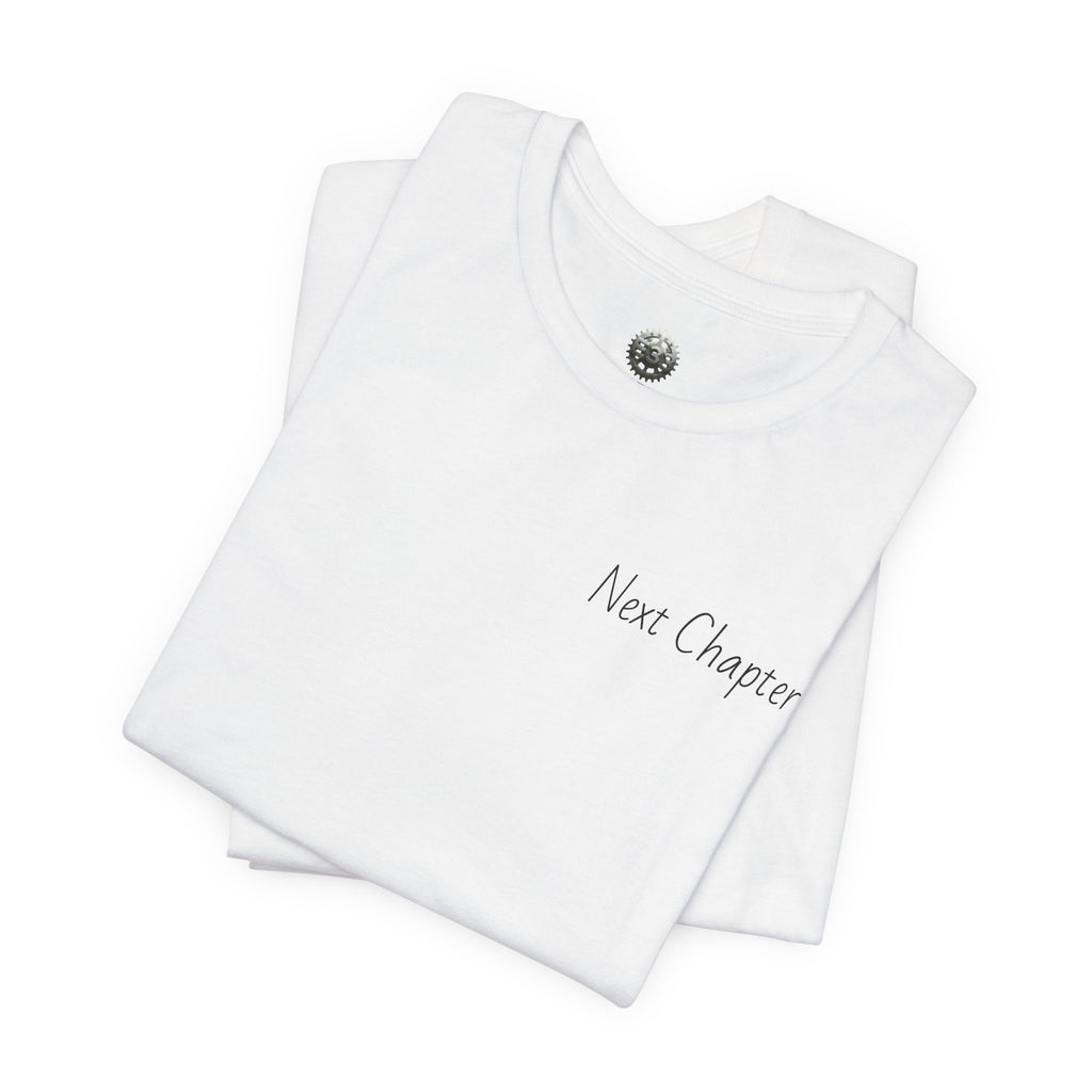 Next Chapter affirmation tee | Graphic open book back, inspirational sleeve text