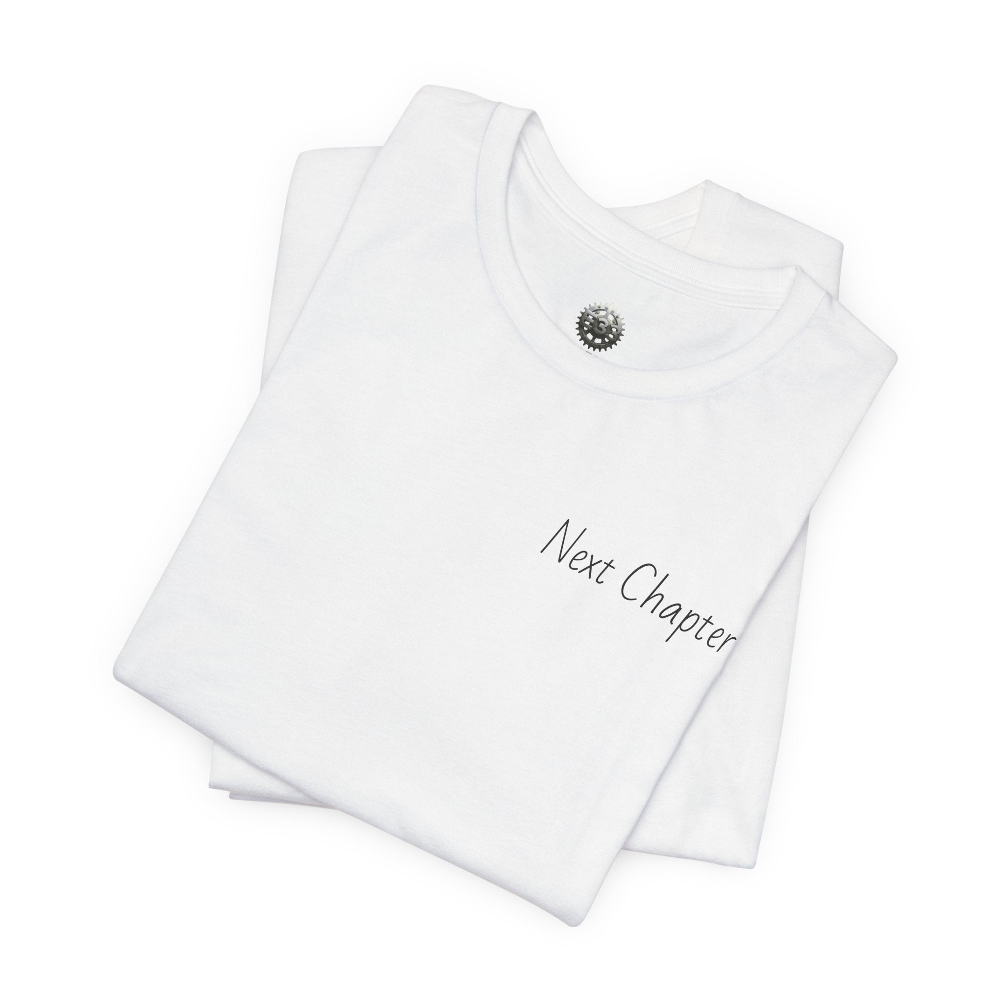 Next Chapter affirmation tee | Graphic open book back, inspirational sleeve text