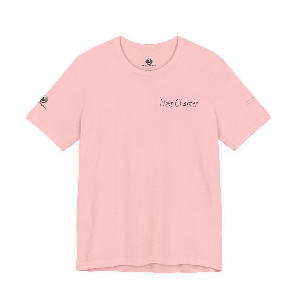 Next Chapter affirmation tee | Graphic open book back, inspirational sleeve text