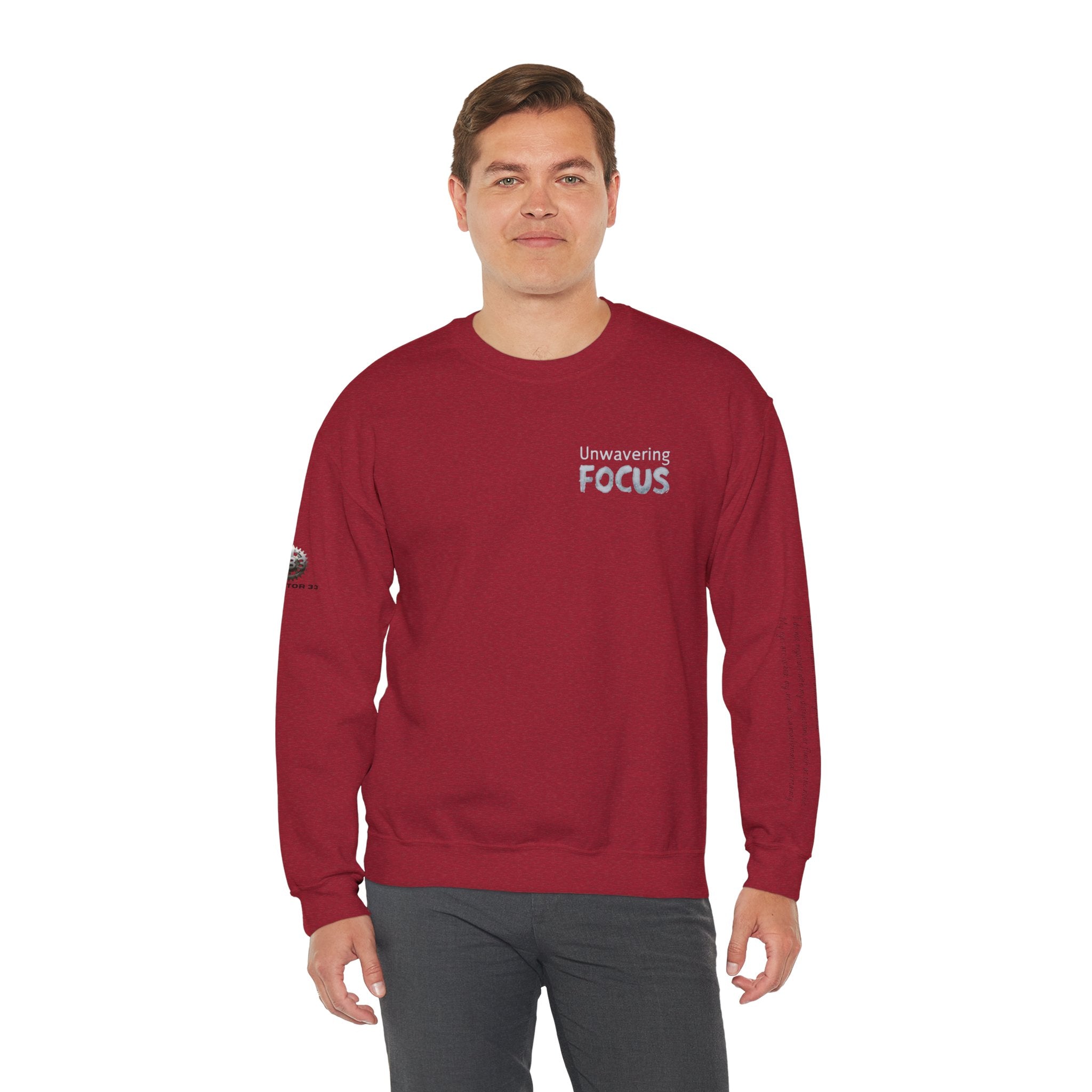 “Unwavering Focus” Crewneck Sweatshirt- Sleeve Print Affirmation