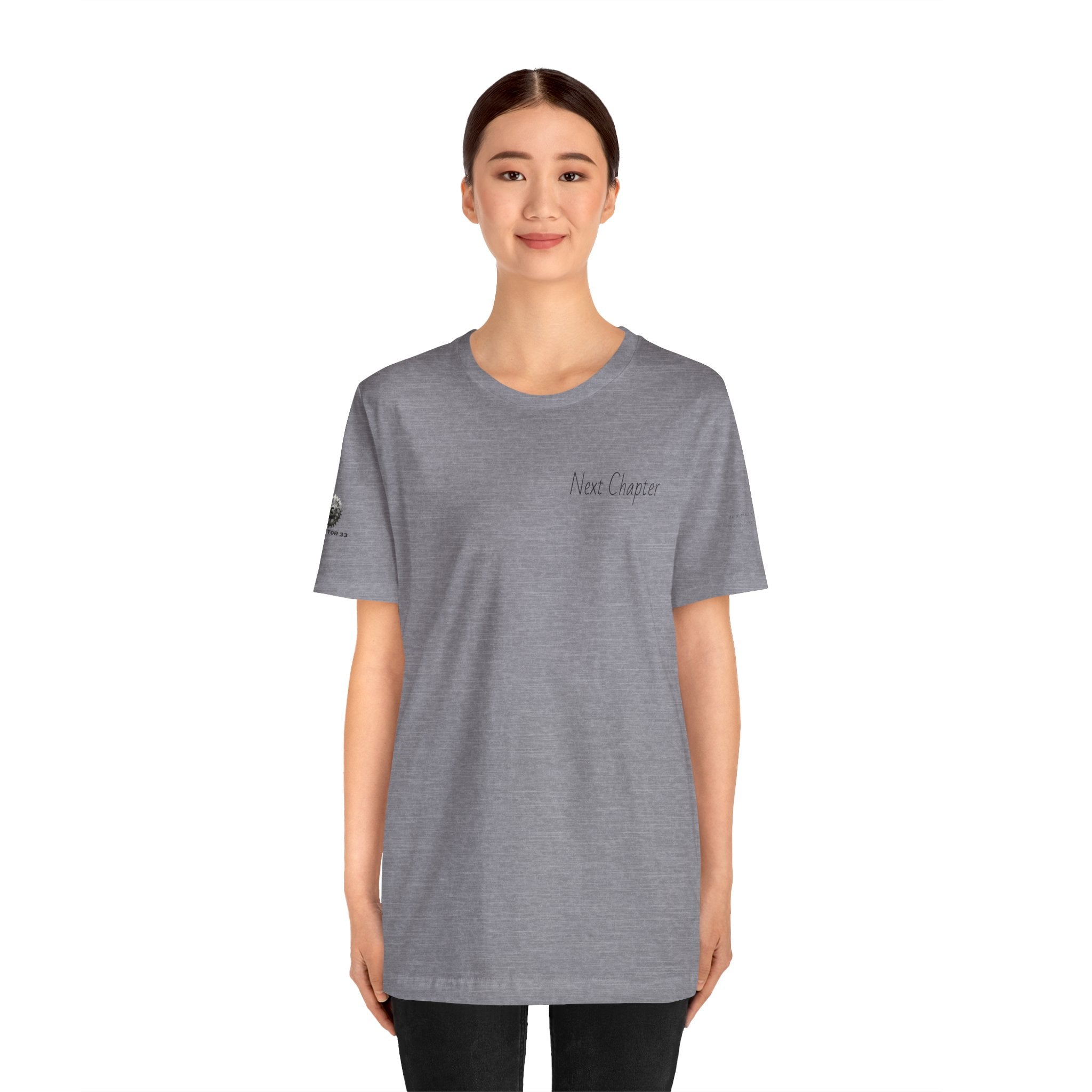 Next Chapter affirmation tee | Graphic open book back, inspirational sleeve text