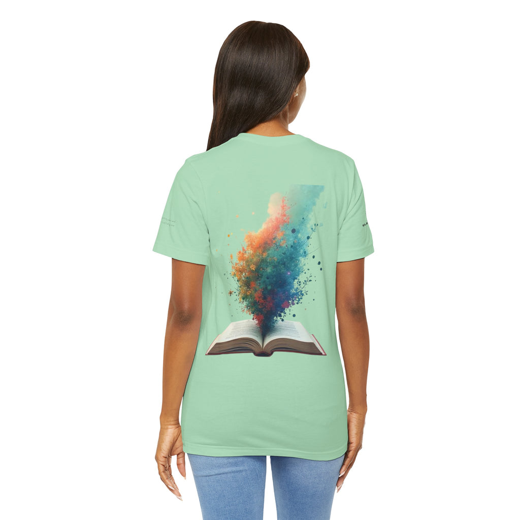 Next Chapter affirmation tee | Graphic open book back, inspirational sleeve text