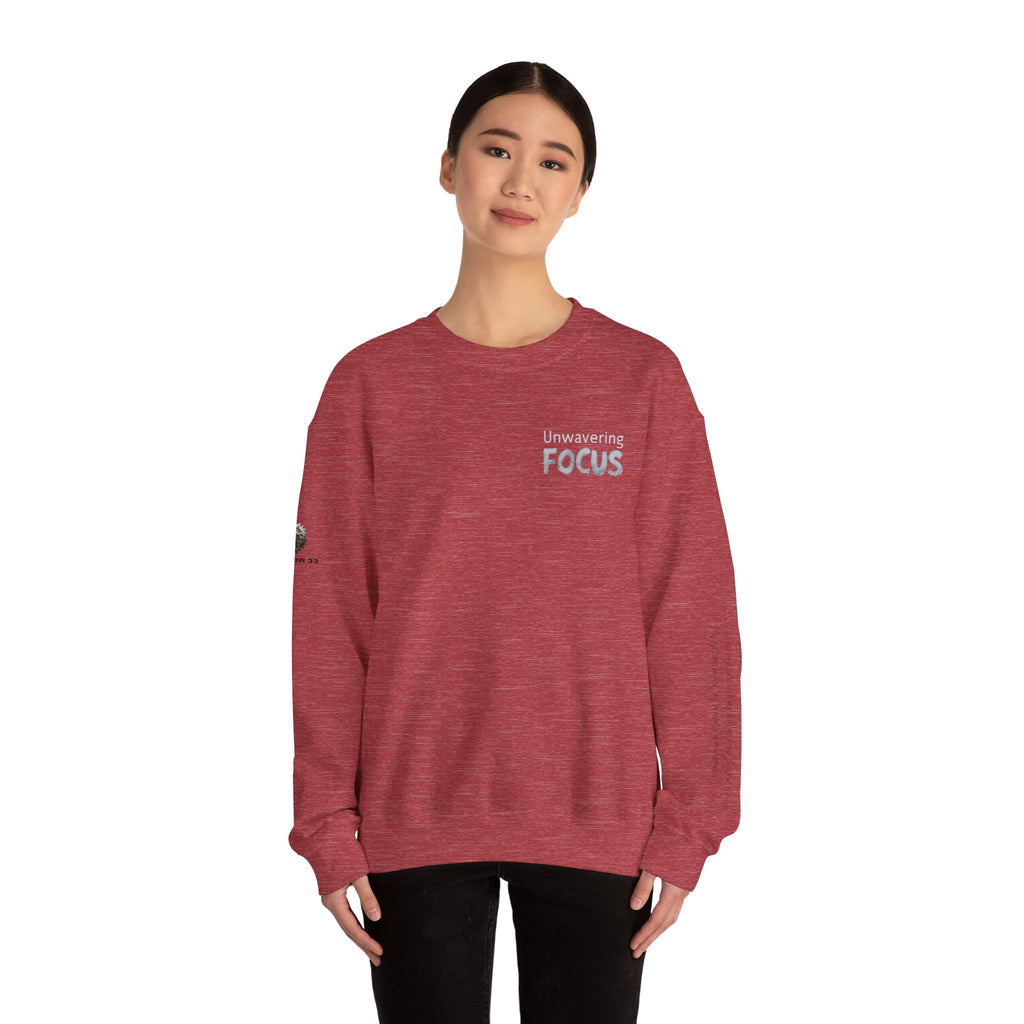 “Unwavering Focus” Crewneck Sweatshirt- Sleeve Print Affirmation