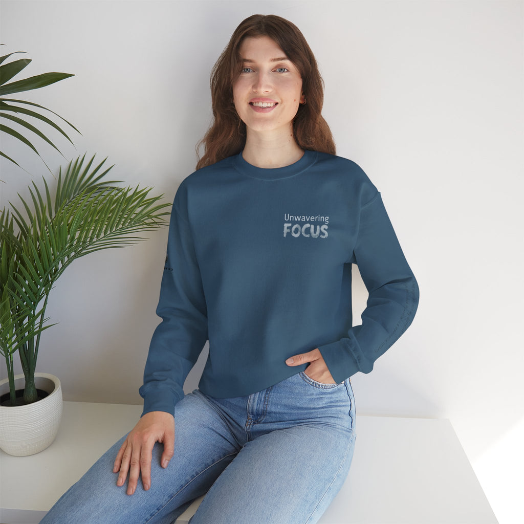 “Unwavering Focus” Crewneck Sweatshirt- Sleeve Print Affirmation