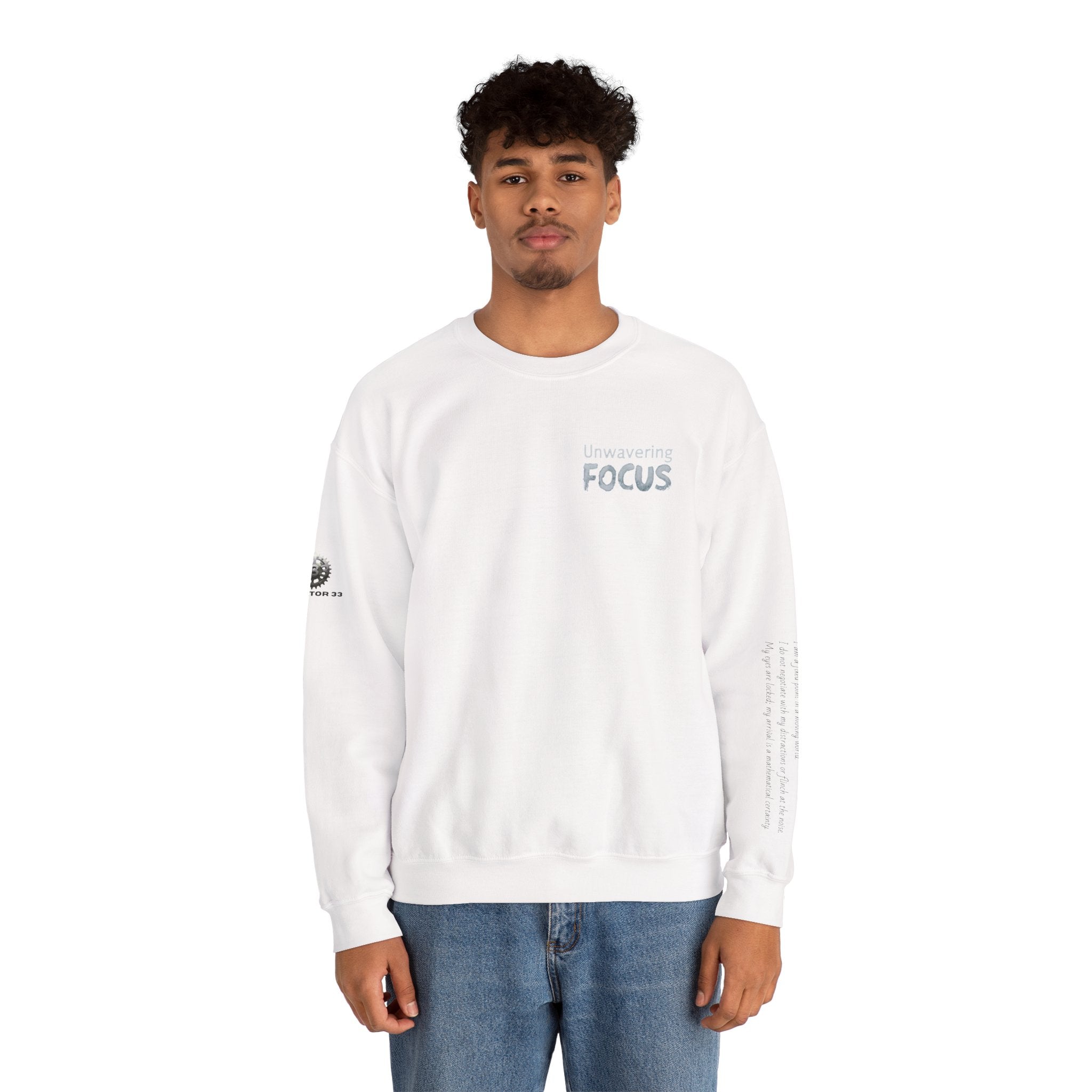 “Unwavering Focus” Crewneck Sweatshirt- Sleeve Print Affirmation