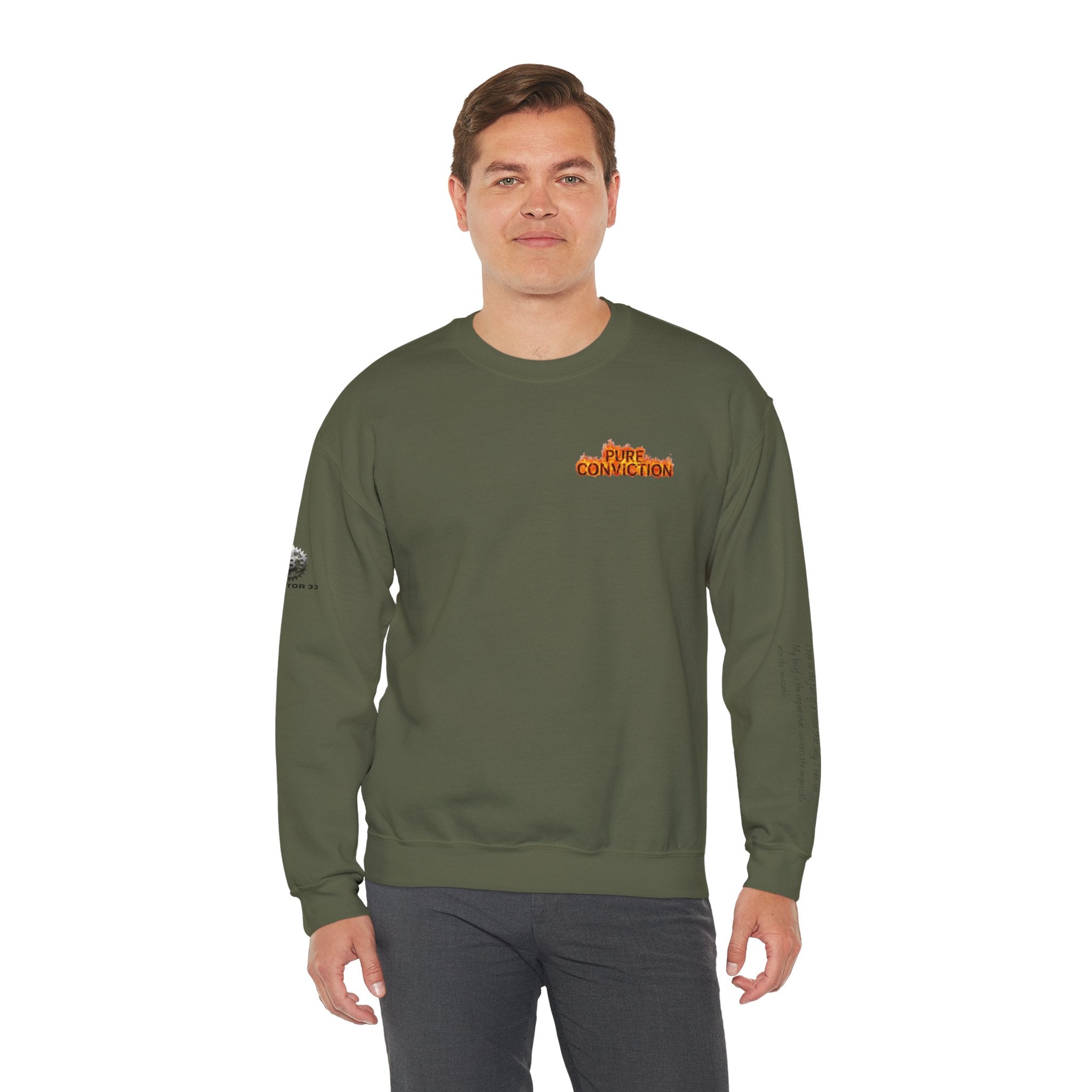 "Pure Conviction” Sweatshirt -Sleeve Print Affirmation