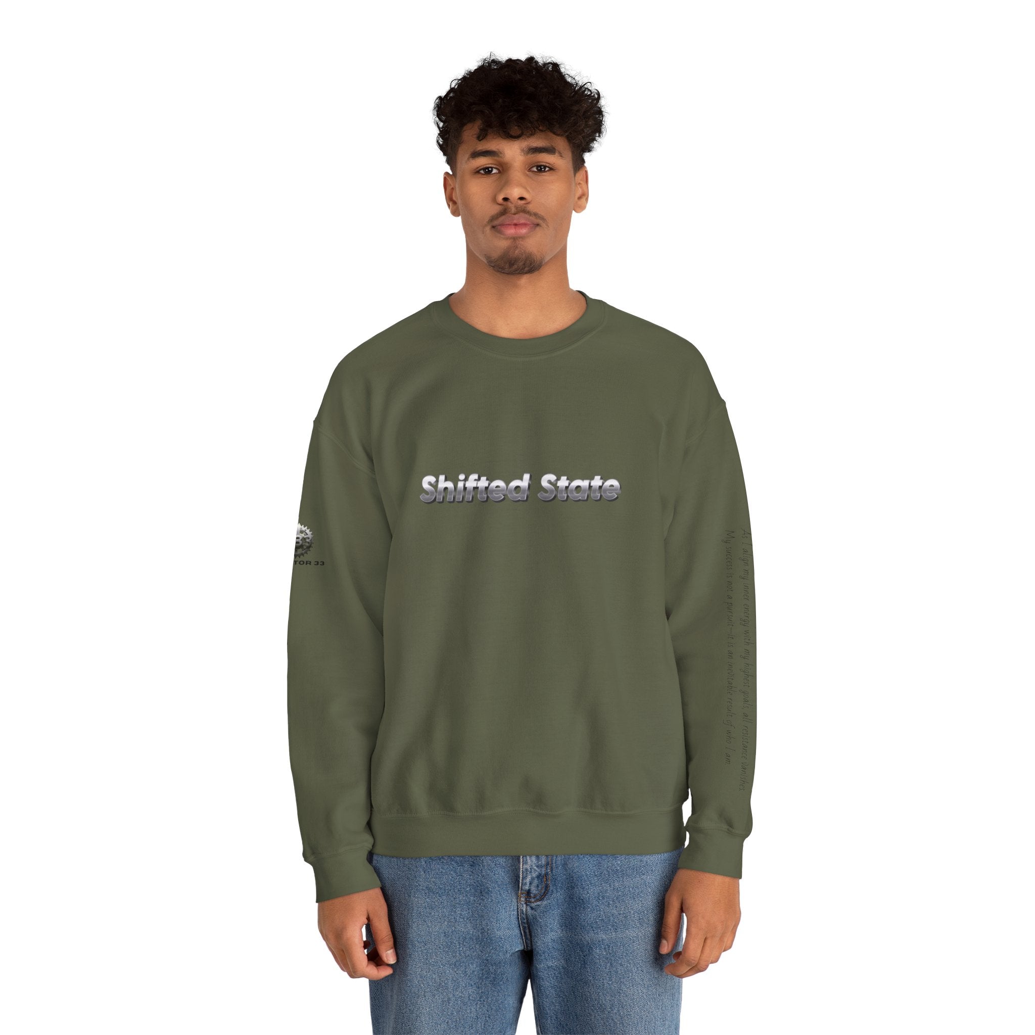 “Shifted State” Crewneck Sweatshirt- Sleeve Print Affirmation