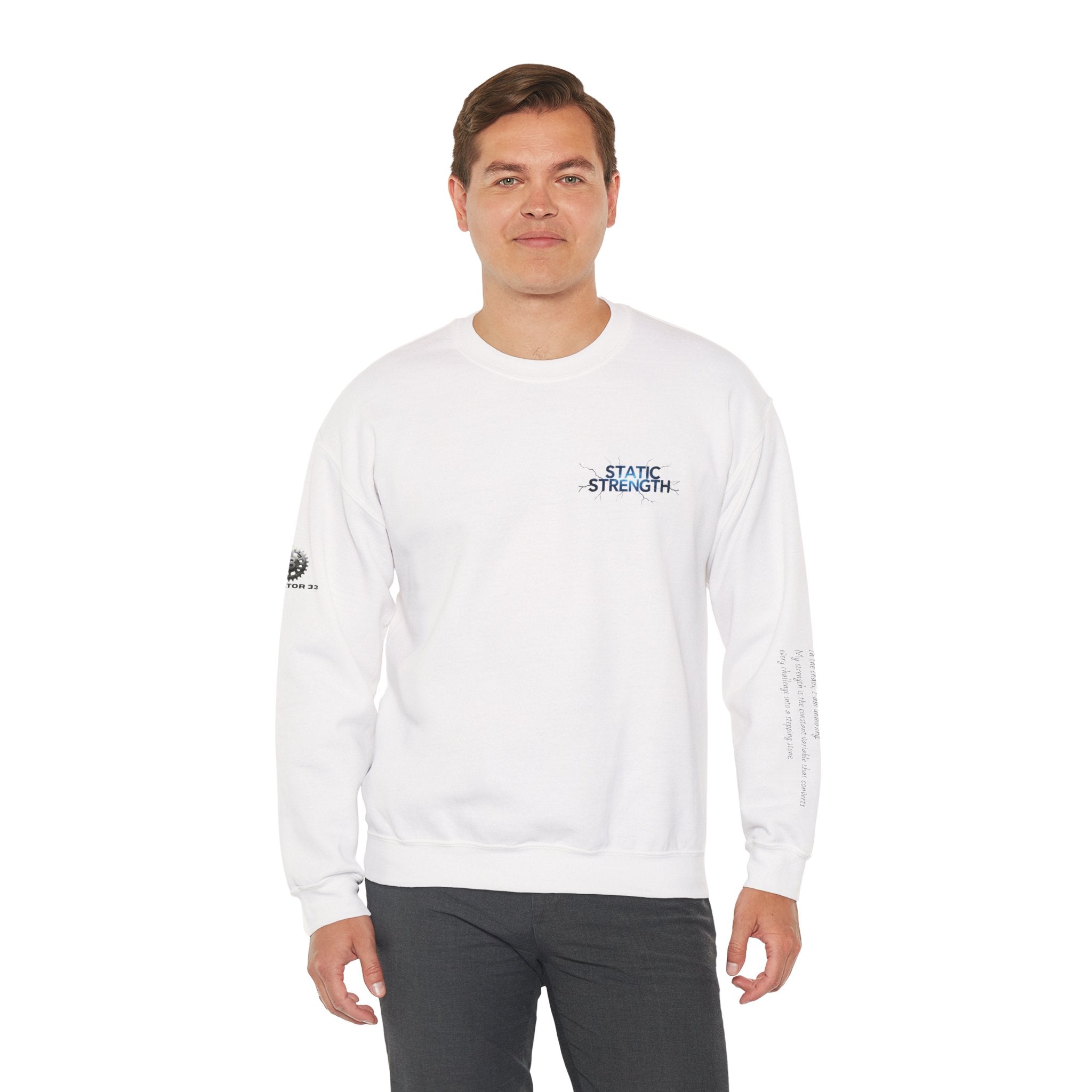 “Static Strength” Crewneck Sweatshirt- Sleeve Print Affirmation