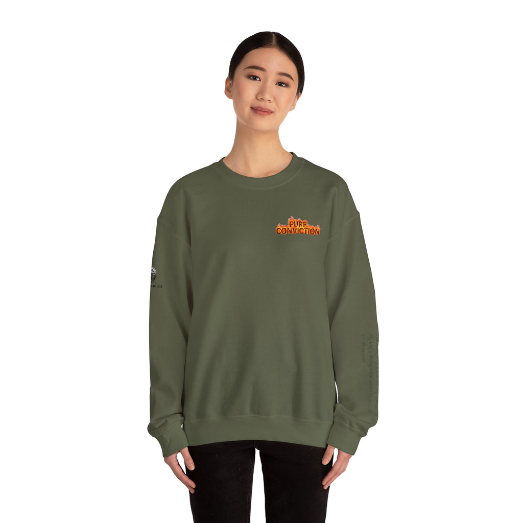 "Pure Conviction” Sweatshirt -Sleeve Print Affirmation