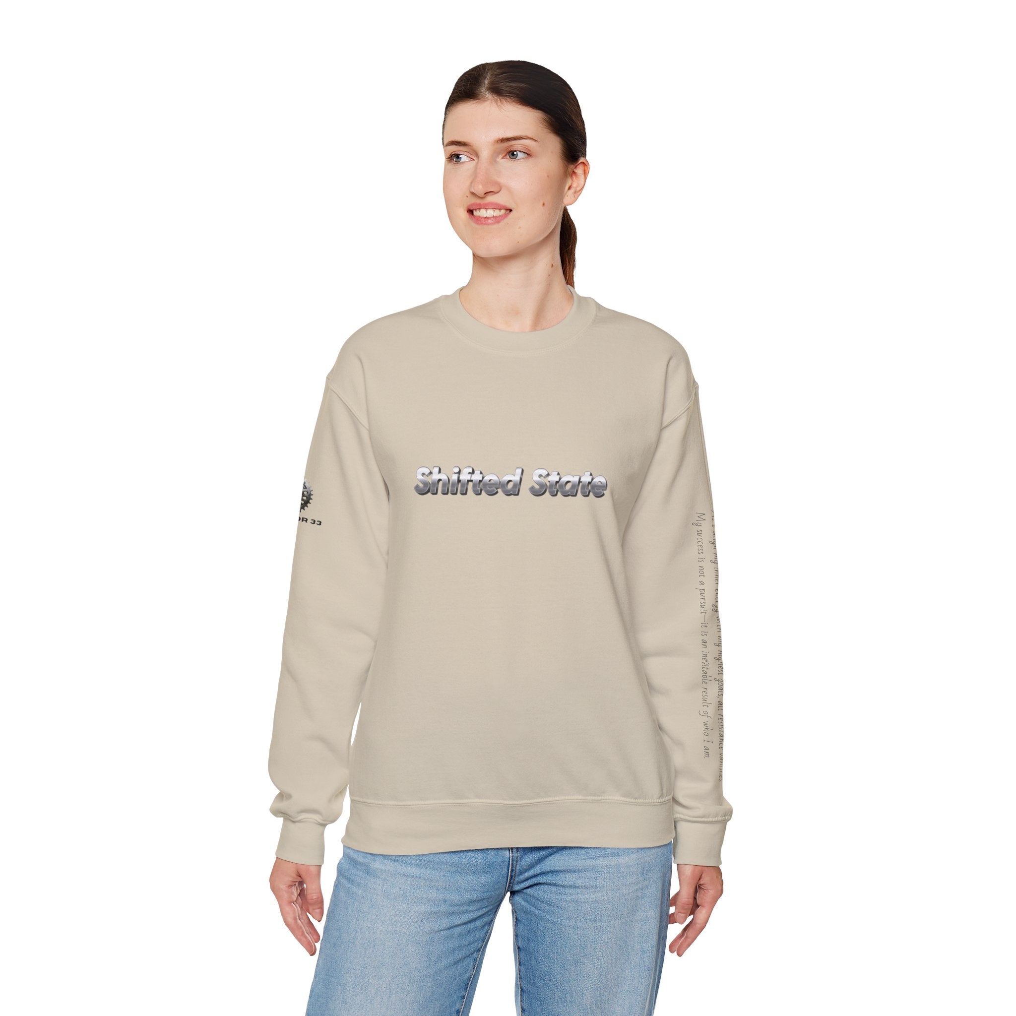 “Shifted State” Crewneck Sweatshirt- Sleeve Print Affirmation