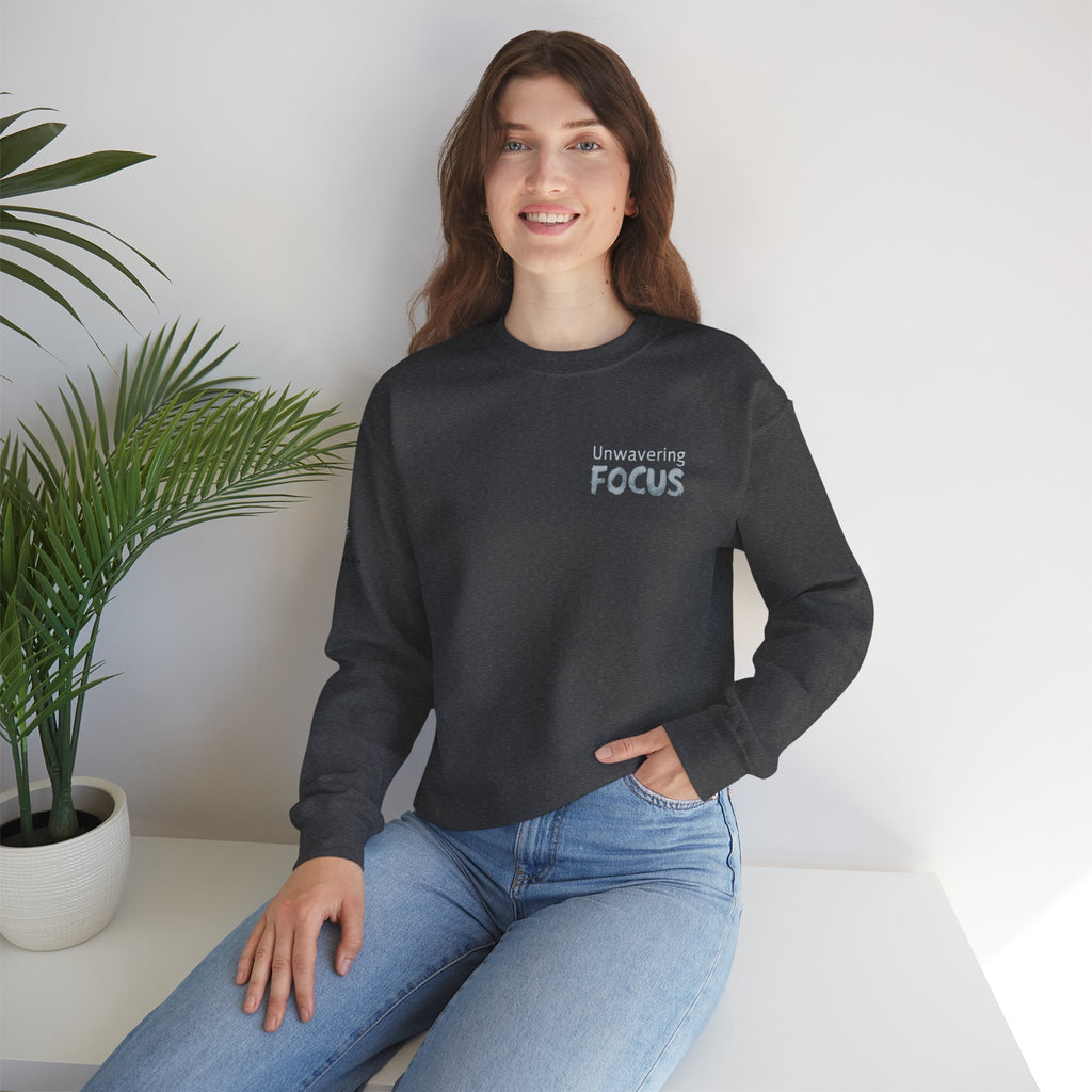 “Unwavering Focus” Crewneck Sweatshirt- Sleeve Print Affirmation
